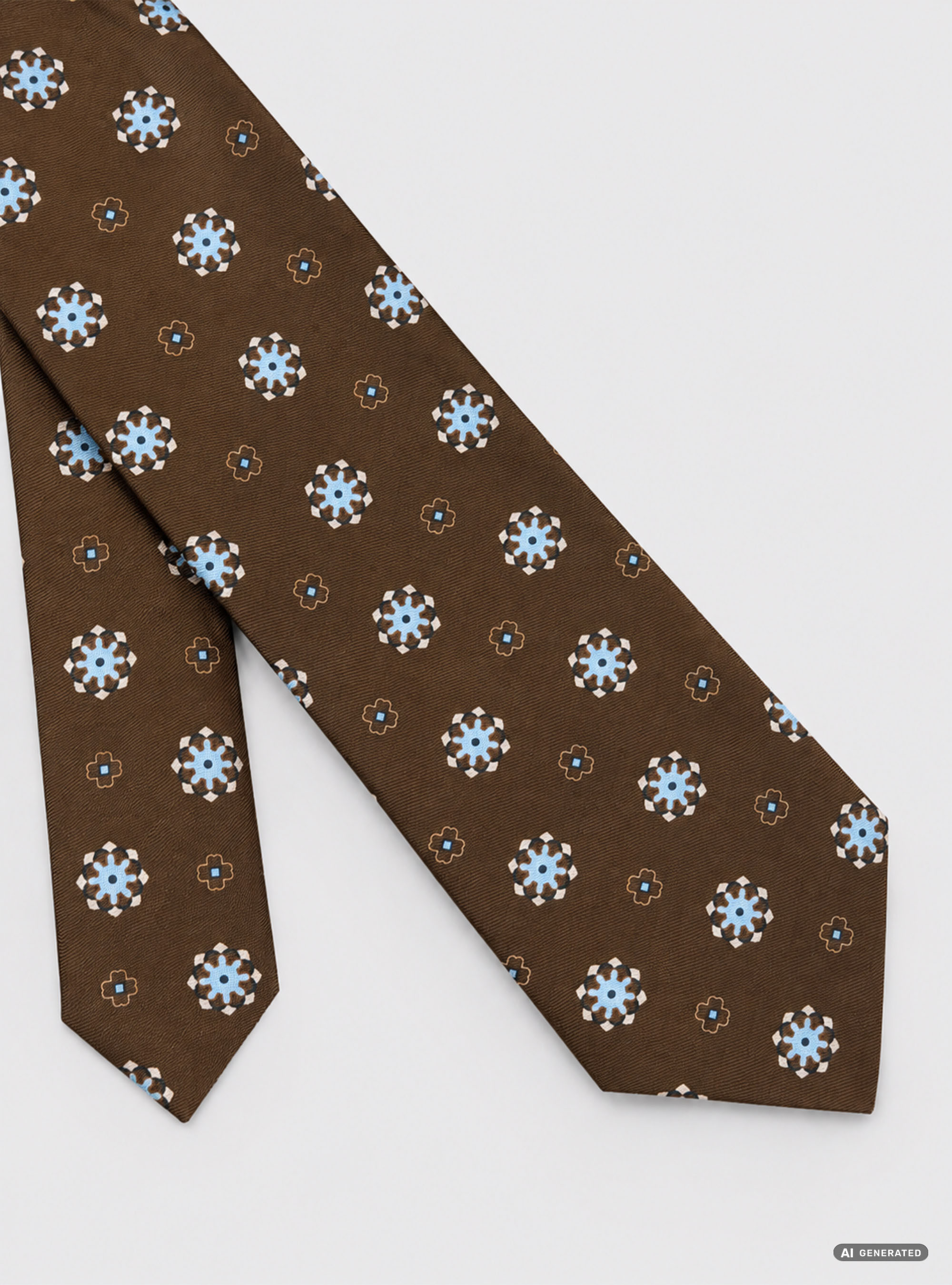 Corbata de seda estampada con 5 pliegues, MARRON