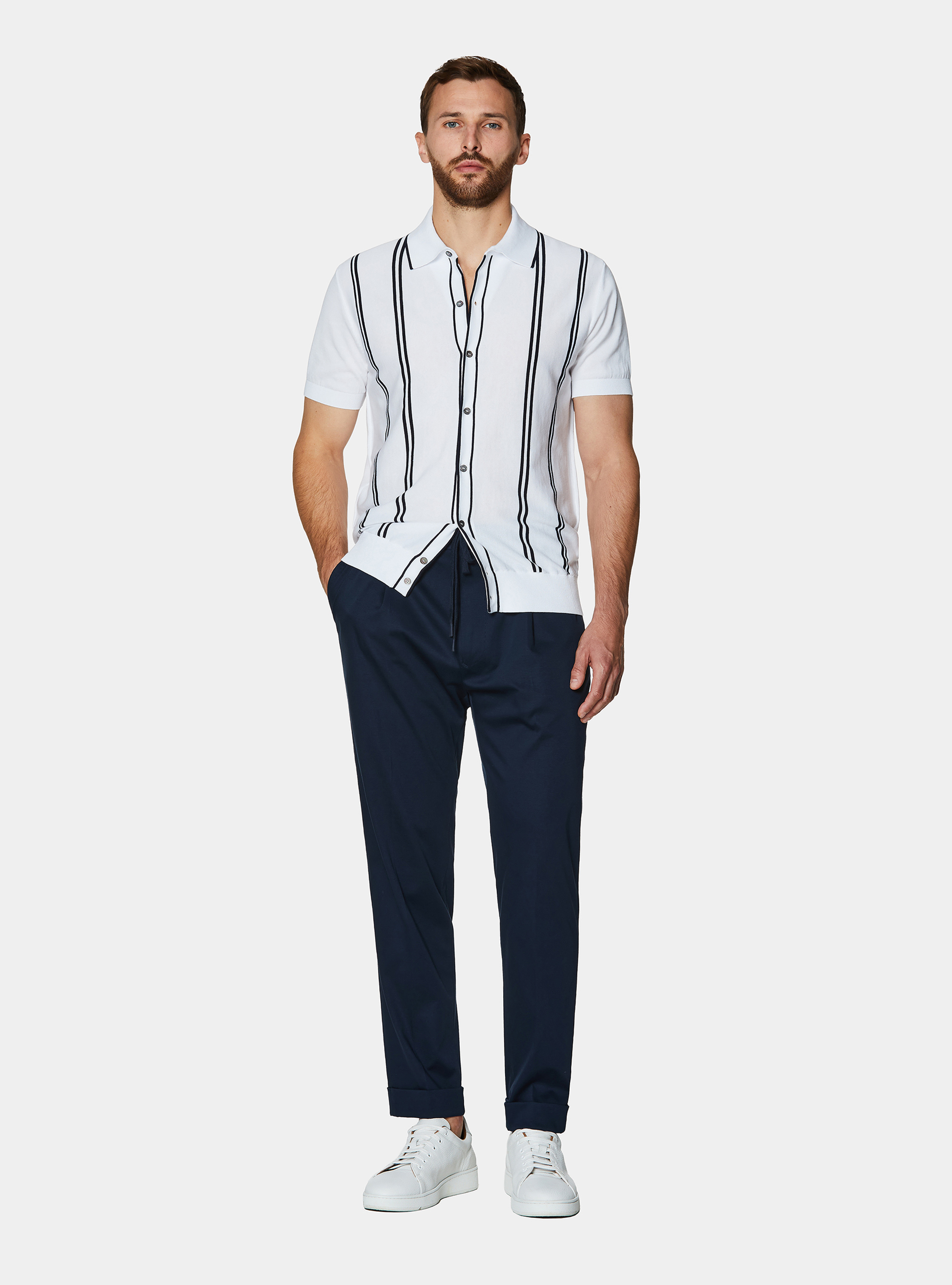 Short-sleeved polo shirt in extra-fine cotton, WHITE