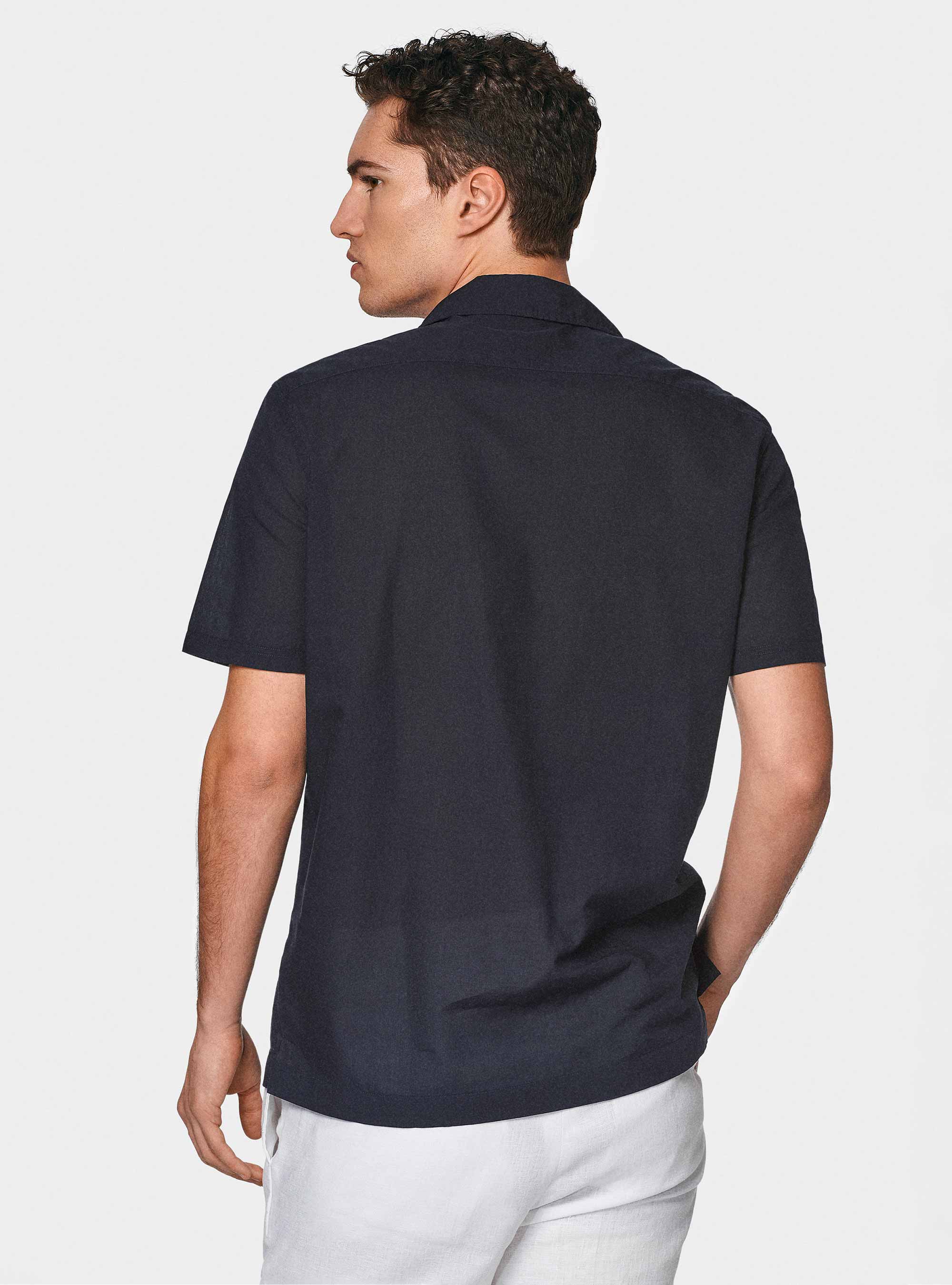 Camicia bowling in puro cotone, BLU NAVY