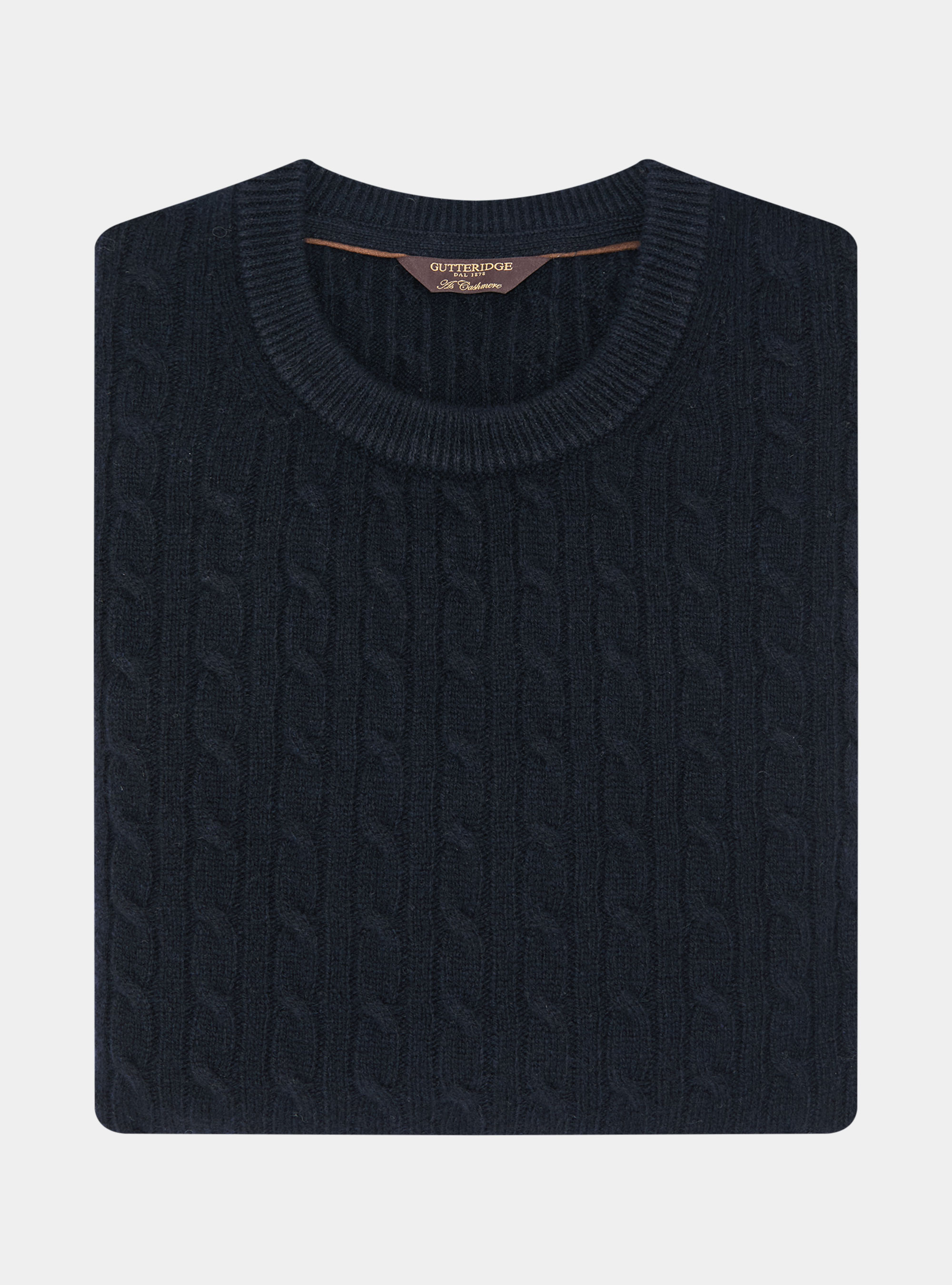 Maglia girocollo con treccia in lana e cashmere, BLU NAVY