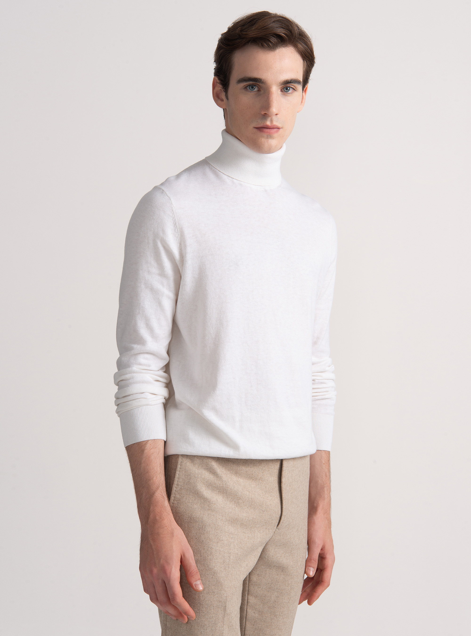 Dolcevita in cotone seta e cashmere, BIANCO