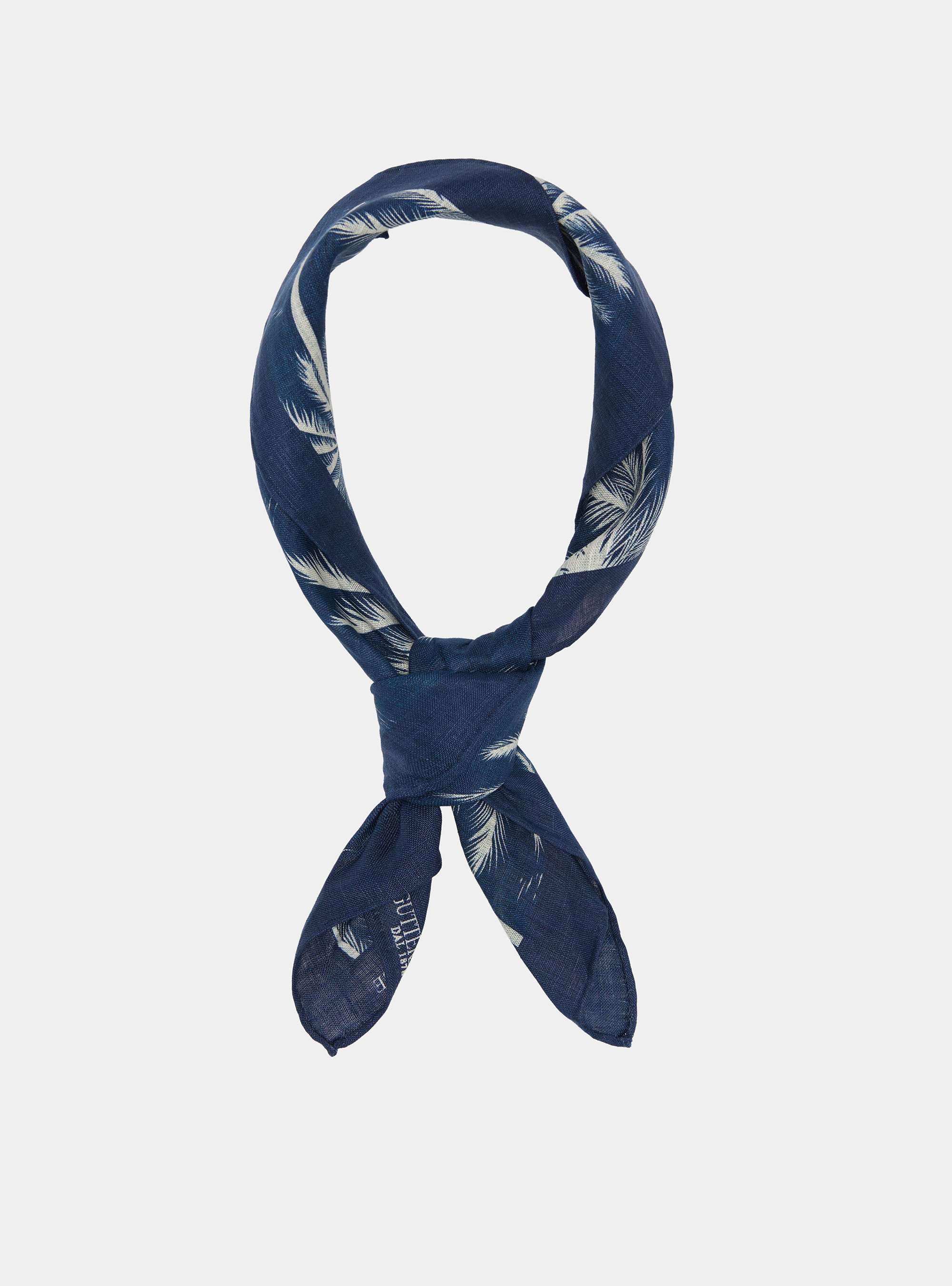 Foulard en lin imprim&eacute; palmiers, BLEU