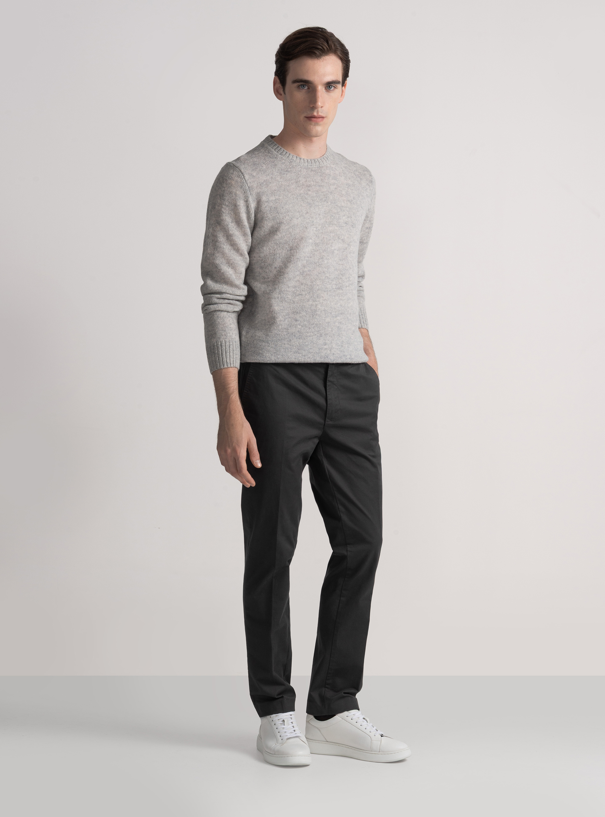Shetland wool crew-neck sweater, GRIGIO MELANGE 0151C