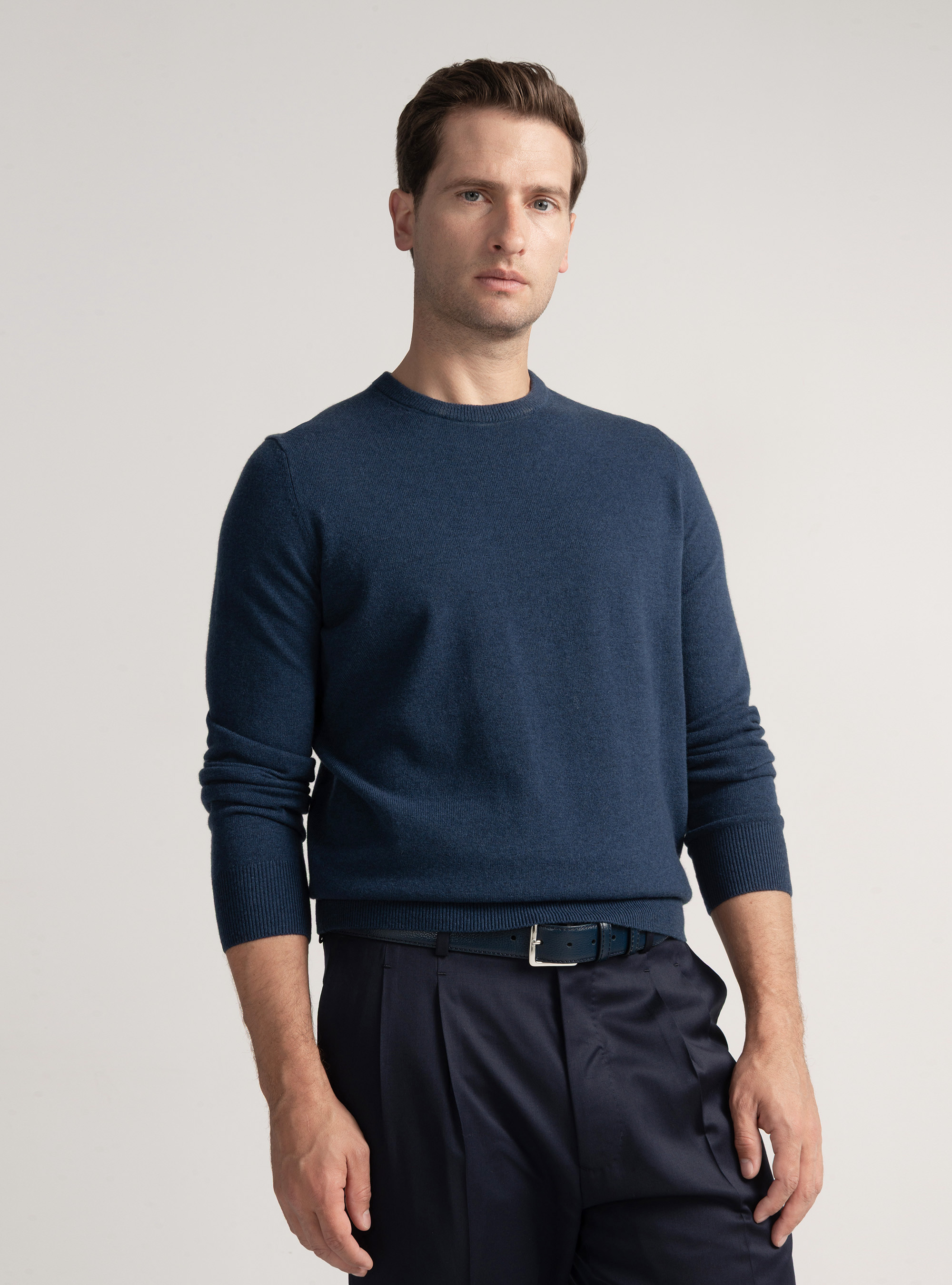 Lambswool and cashmere crew-neck sweater, INK