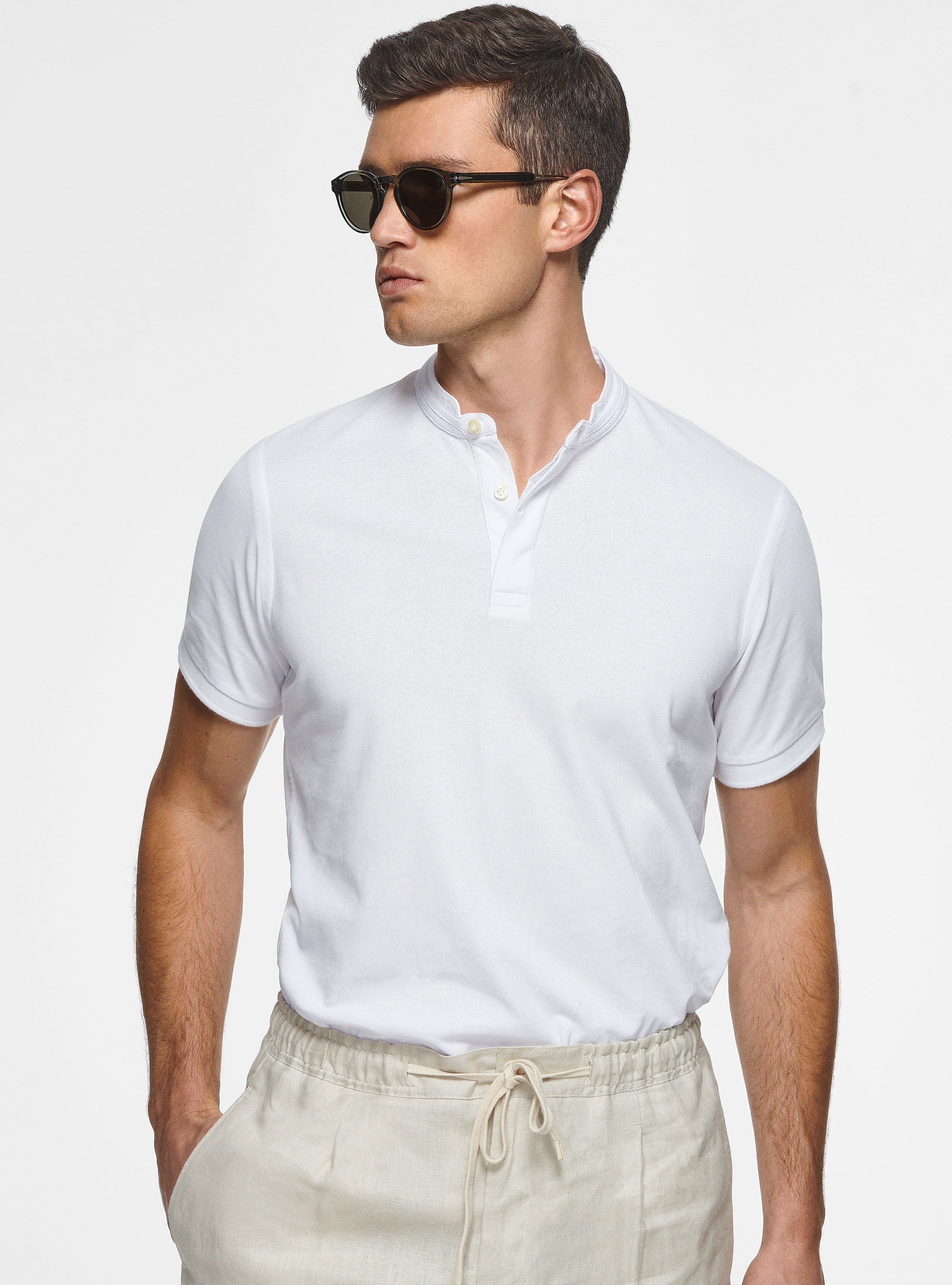 Polo coreano de piqu&eacute;, BLANCO