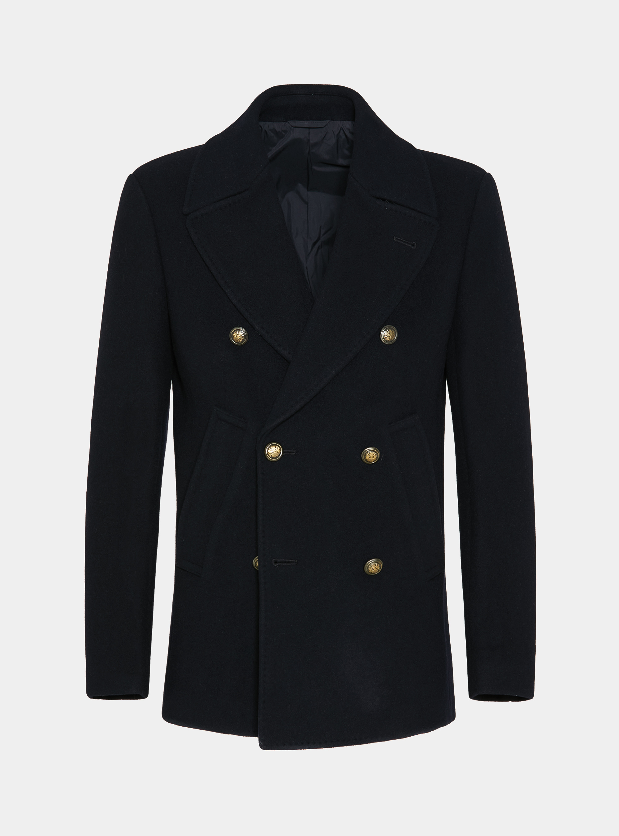 Wool-blend peacoat with metal button, NAVY BLUE