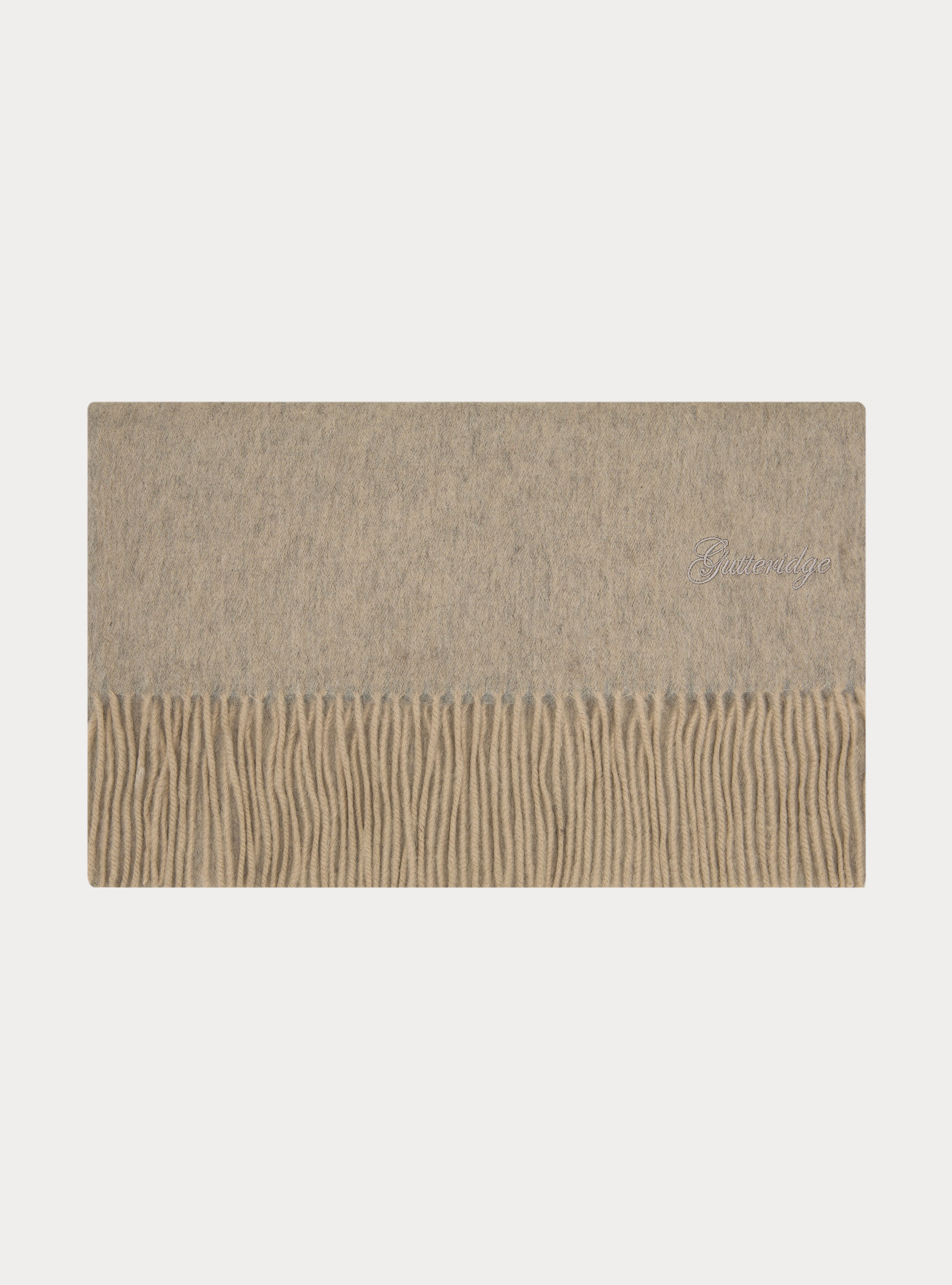 Sciarpa double face con ricamo in lana cashmere, ECRU