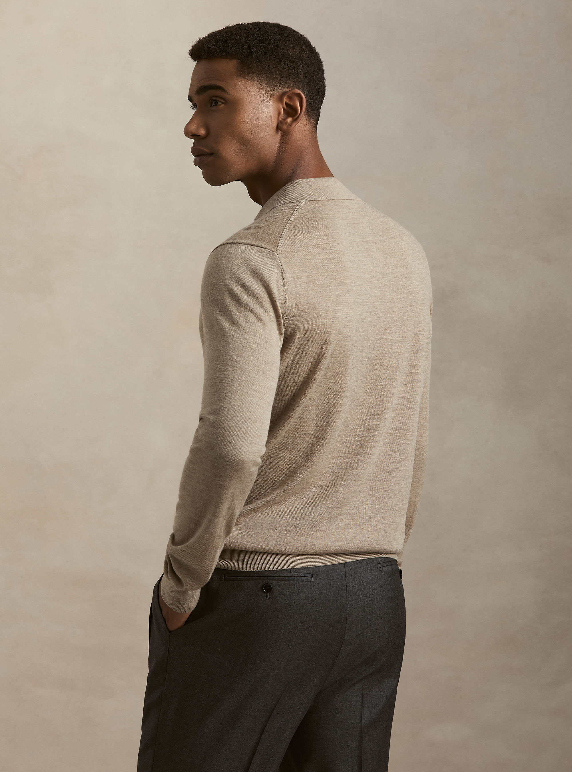Buttonless merino polo, FANGO 0555C