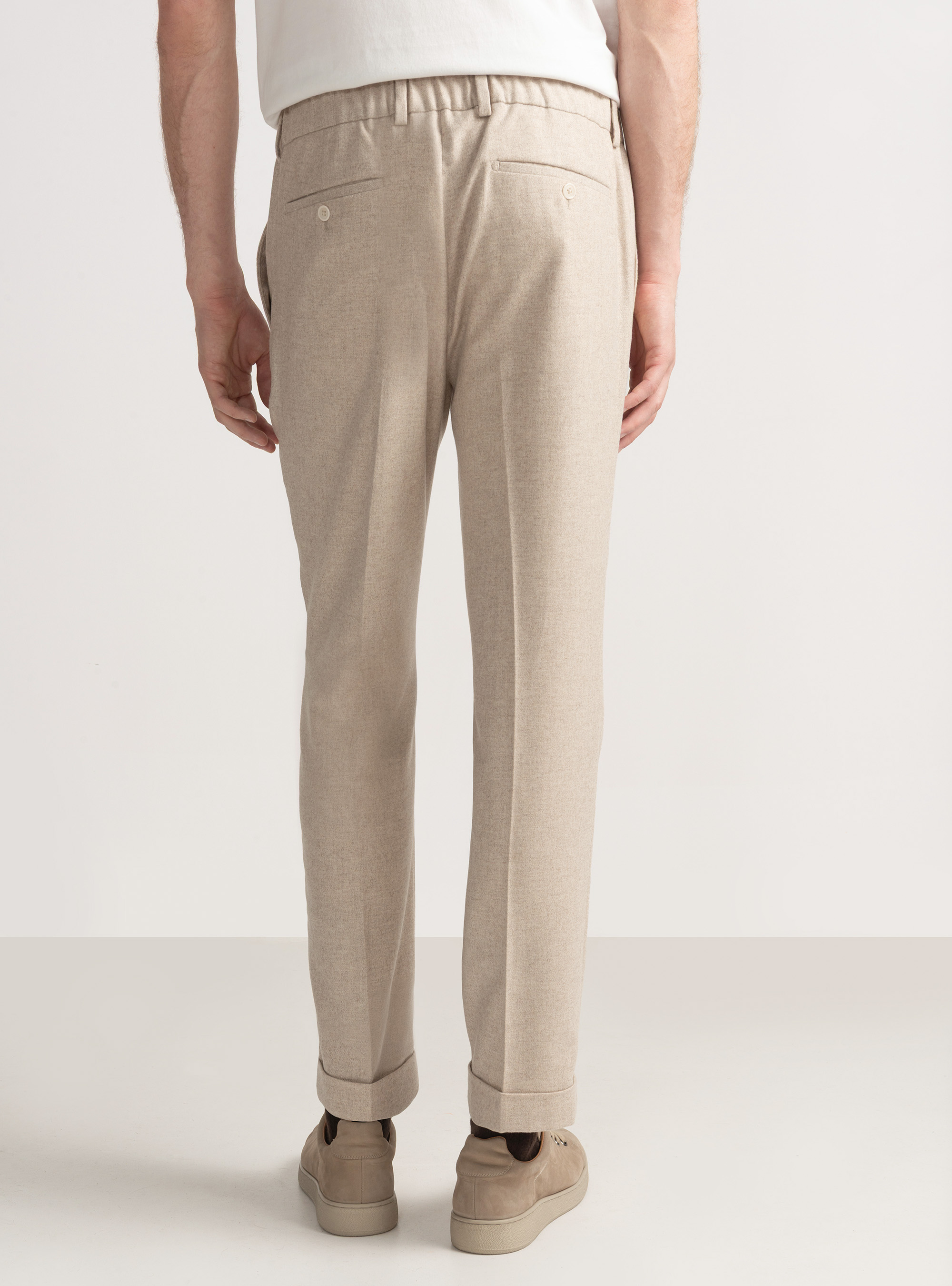 Lightweight wool-blend pleat and drawstring trousers, ECRU