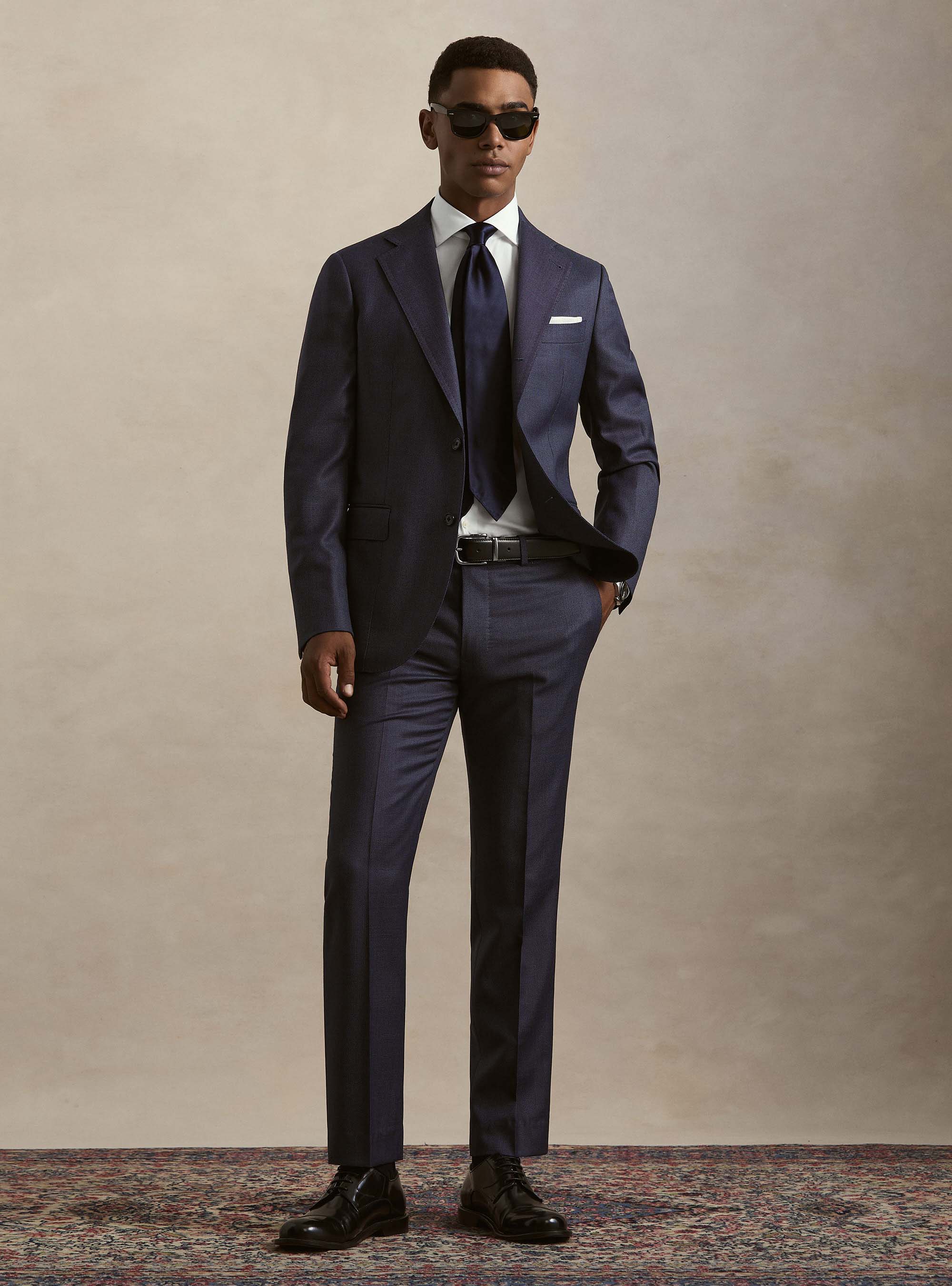 Pantalones de traje de pura lana ojo de perdiz Vitale Barberis Canonico, AZUL TINTA
