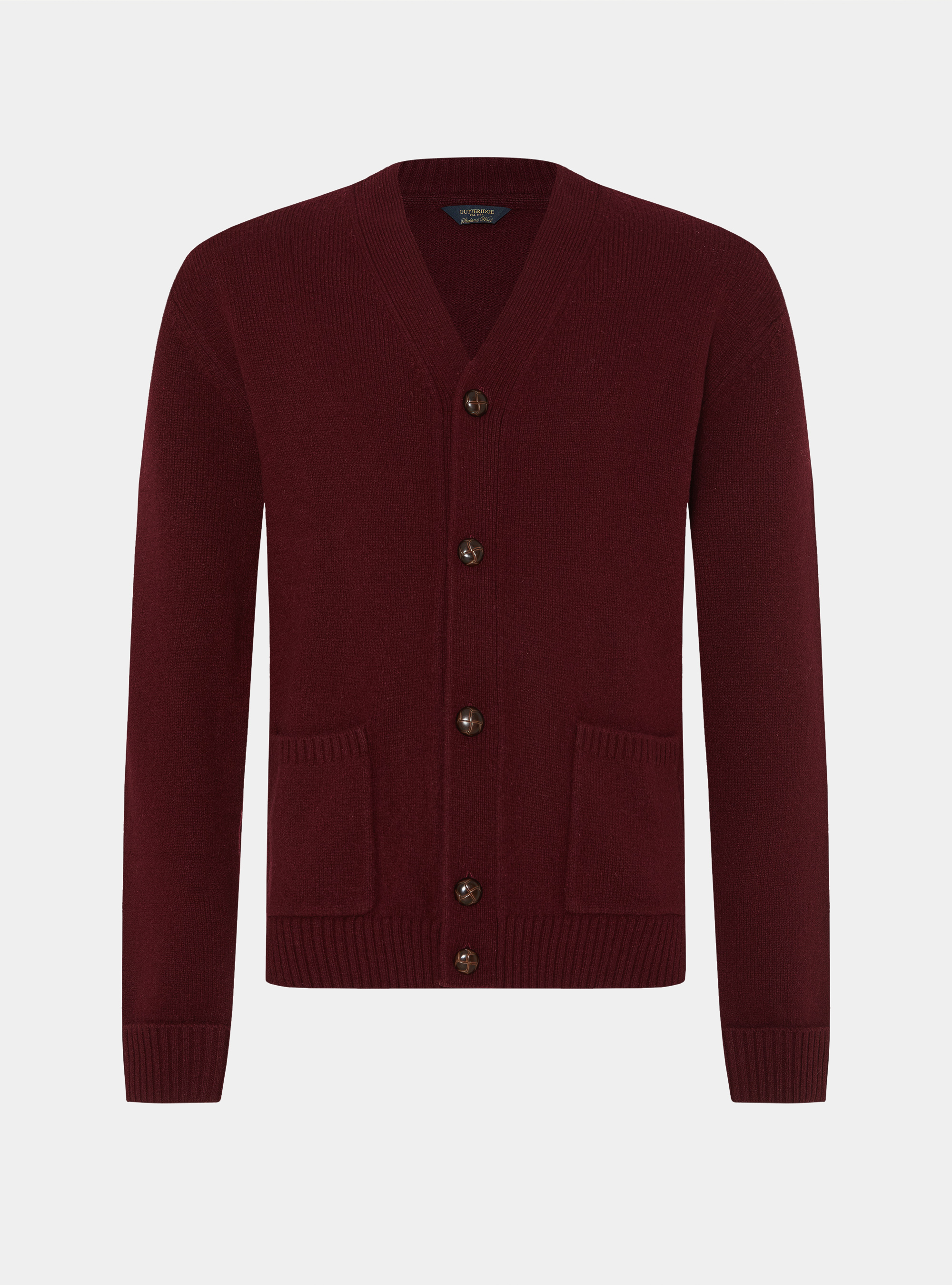 Cardigan in maglia di lana shetland, BORDEAUX