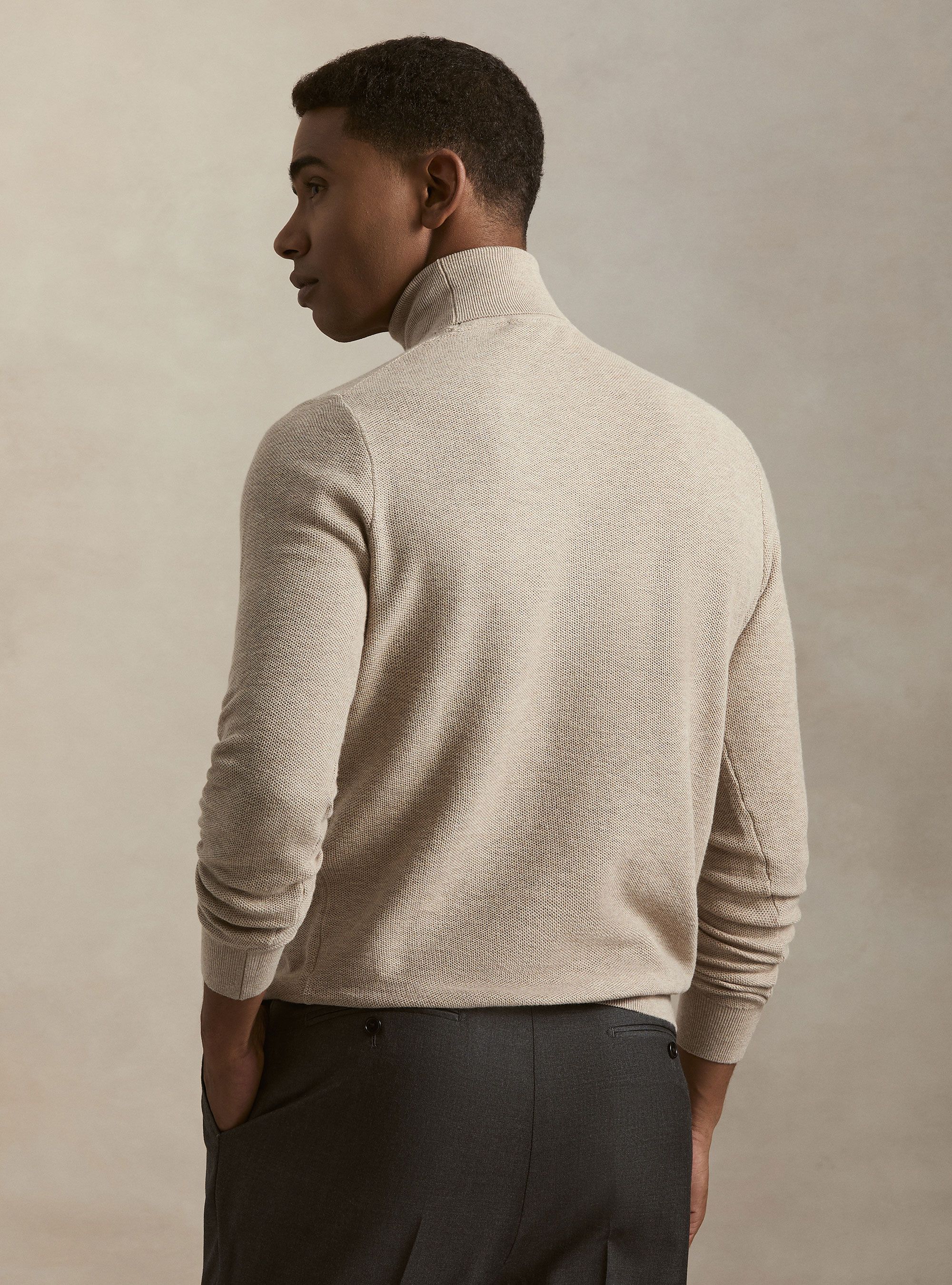 Waffelstrick-Rollkragenpullover, ECRU 0560C