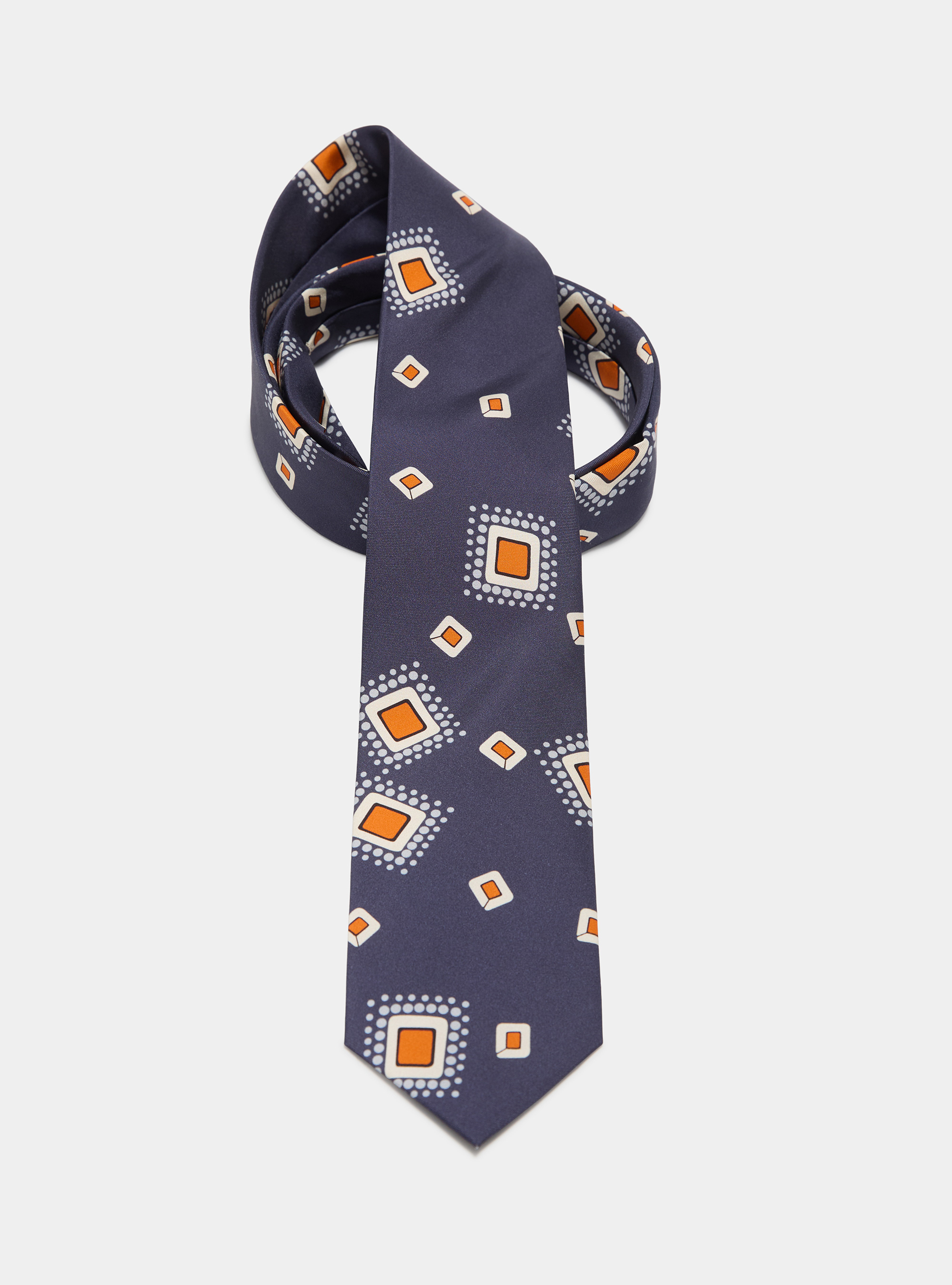 Corbata de sarga de seda con estampado geom&eacute;trico, AZUL MARINO