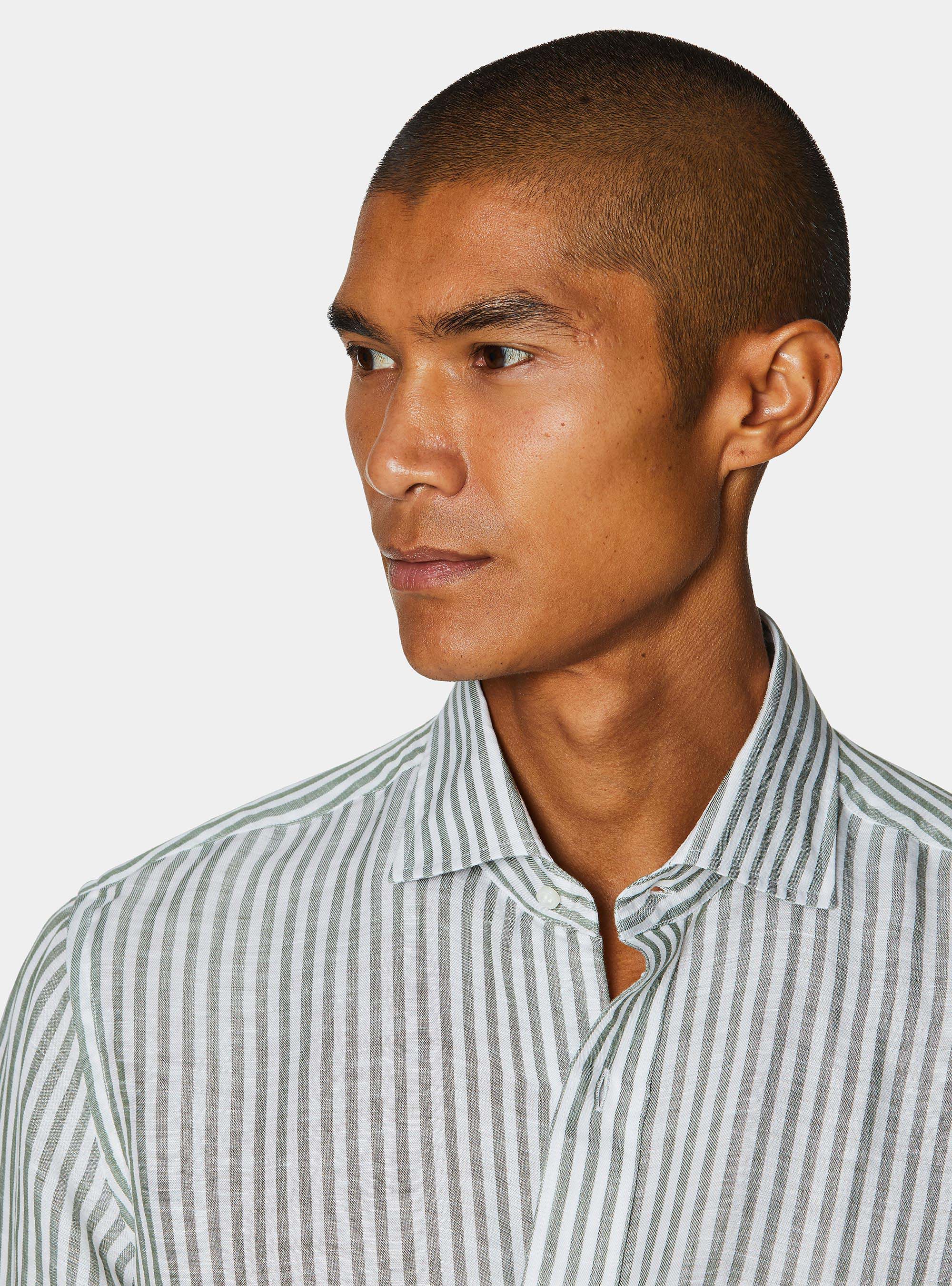Linen blend striped shirt, GREEN