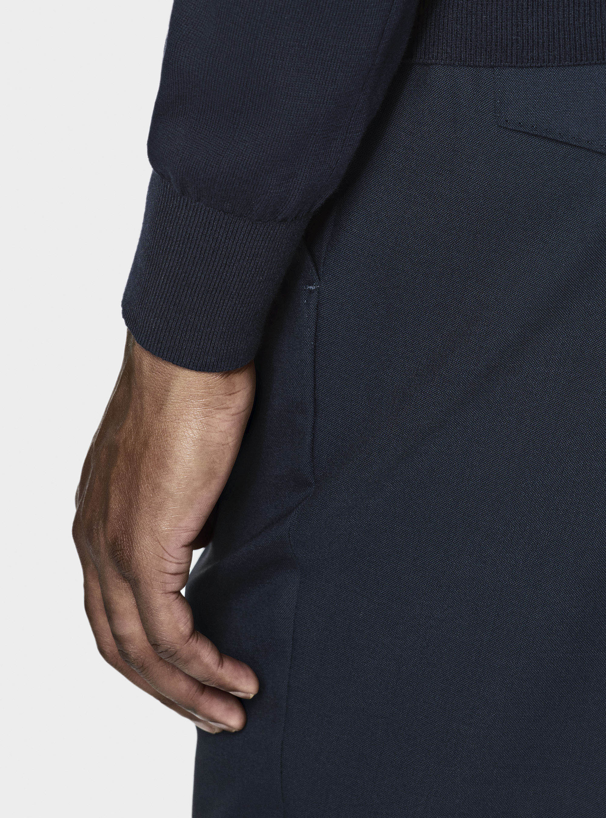 Long-sleeved knit polo shirt, NAVY BLUE