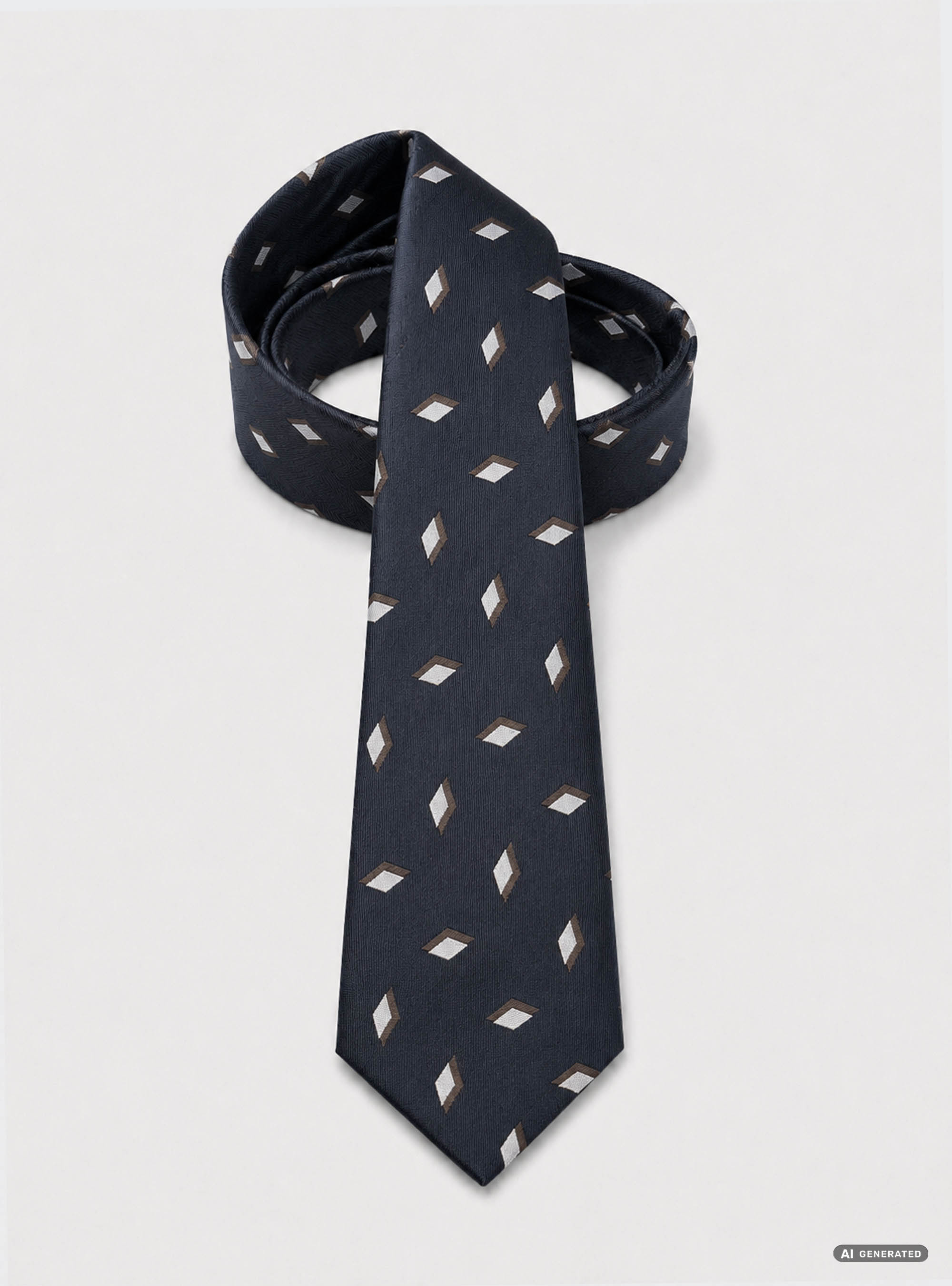Geometric pattern silk twill tie, NAVY BLUE