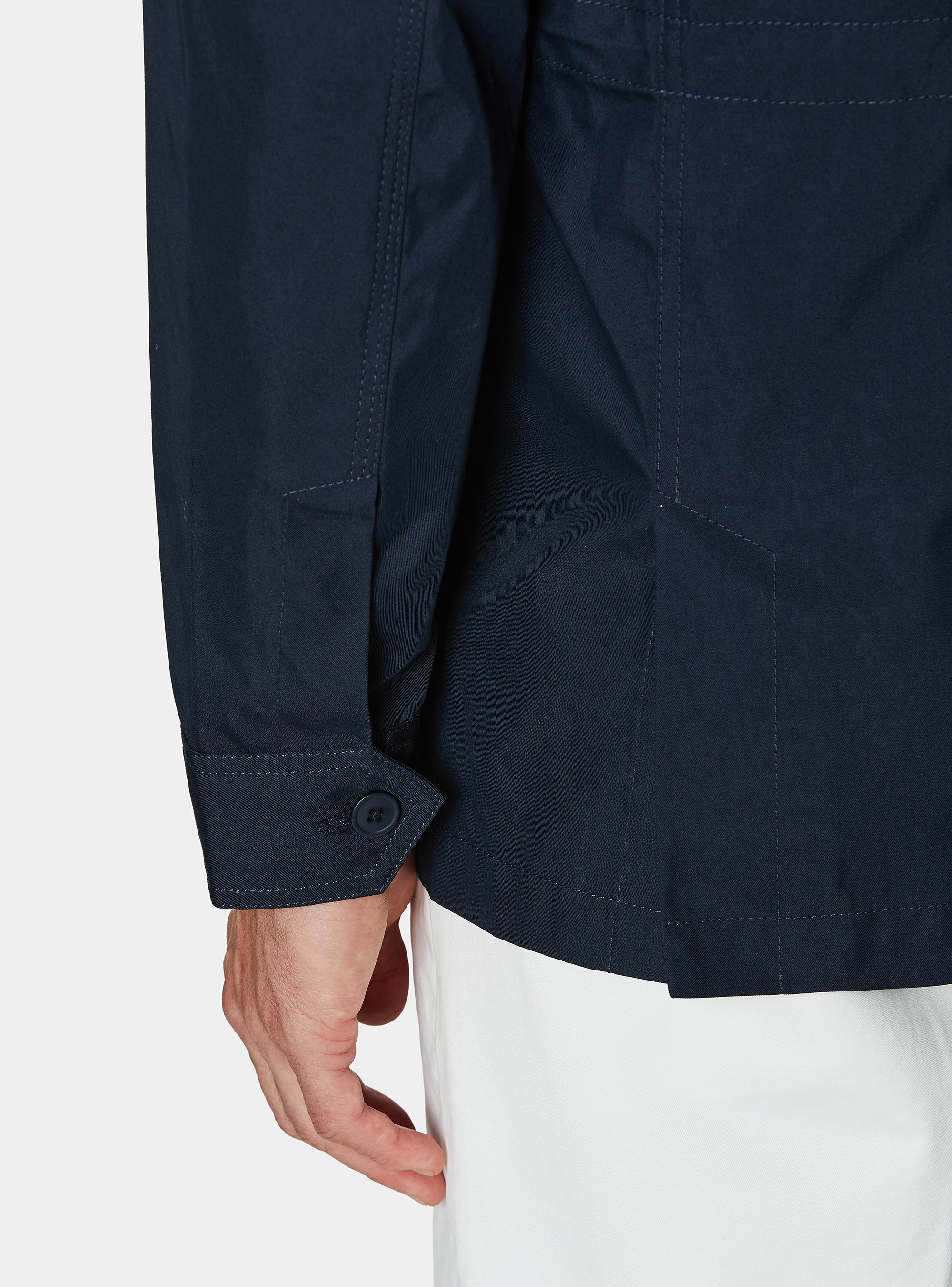 Field jacket en twill de coton m&eacute;lang&eacute;, BLEU MARINE