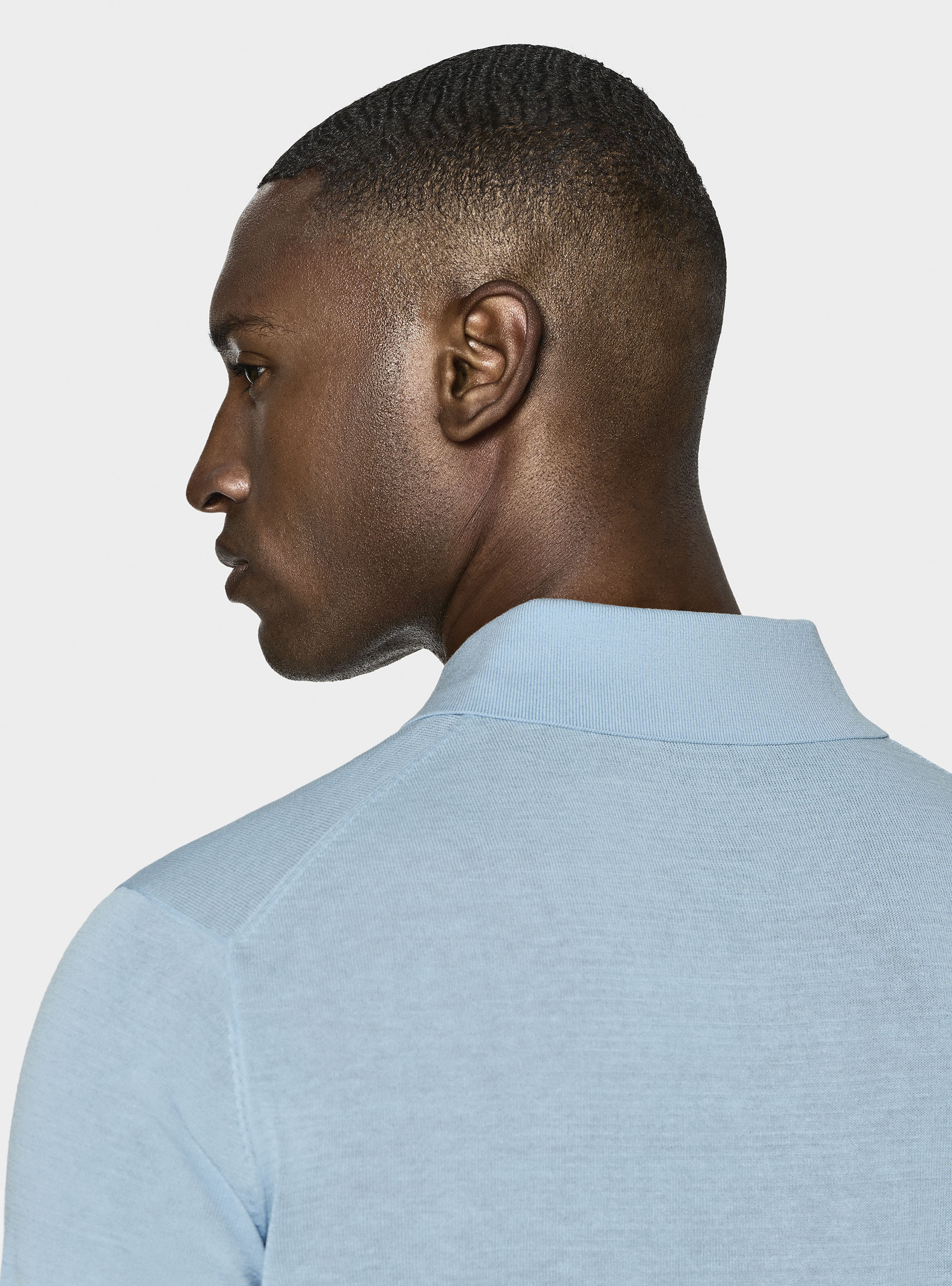 Polo en coton et soie, BLEU CIEL