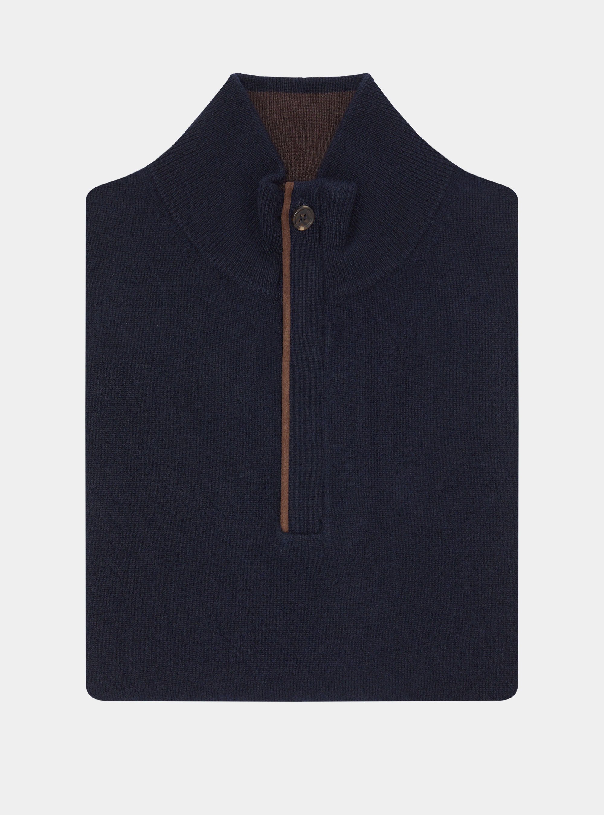 Pull demi-zip en lambswool et cachemire, BLEU MARINE