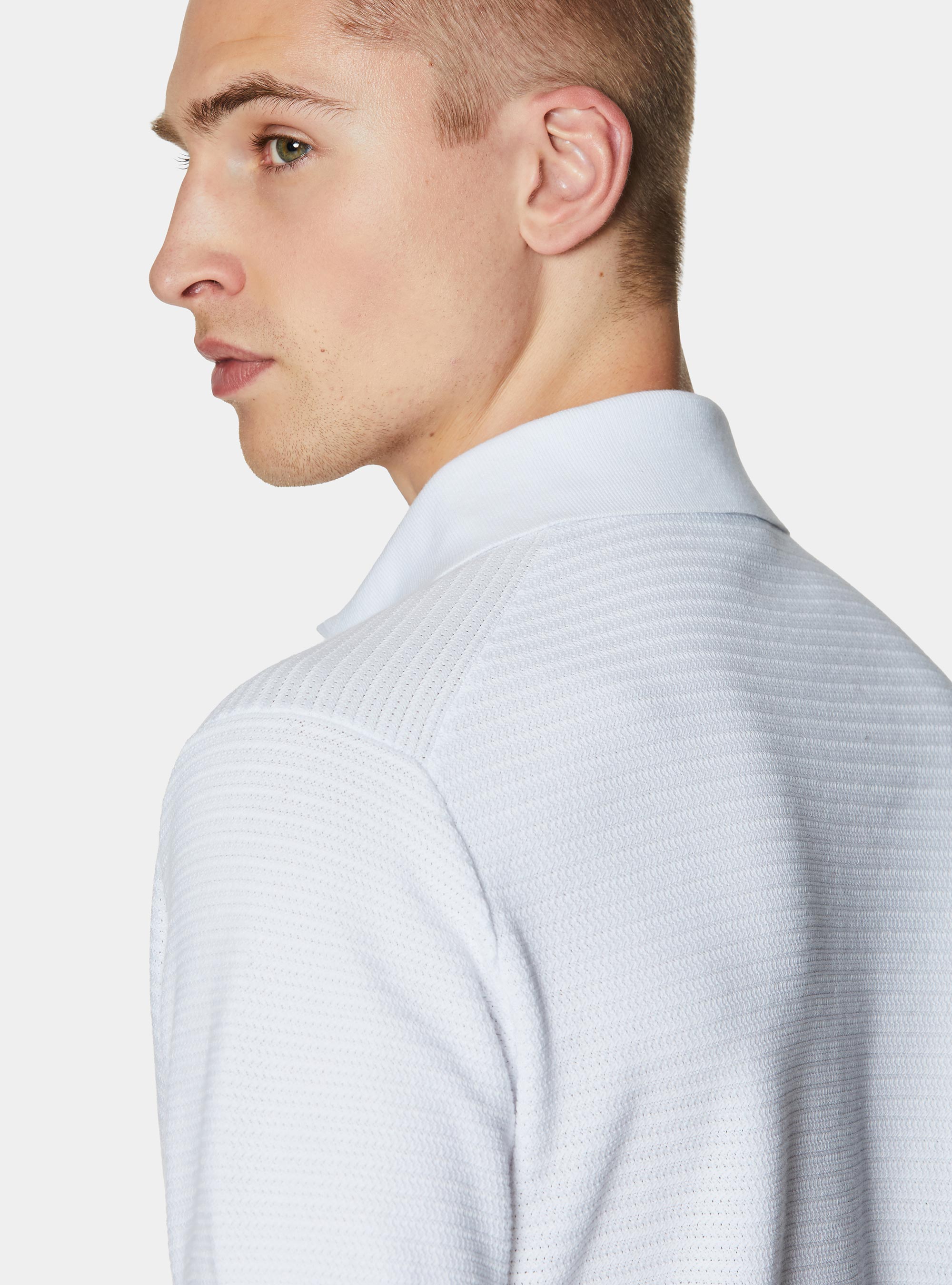 Textured cotton knit polo shirt, WHITE