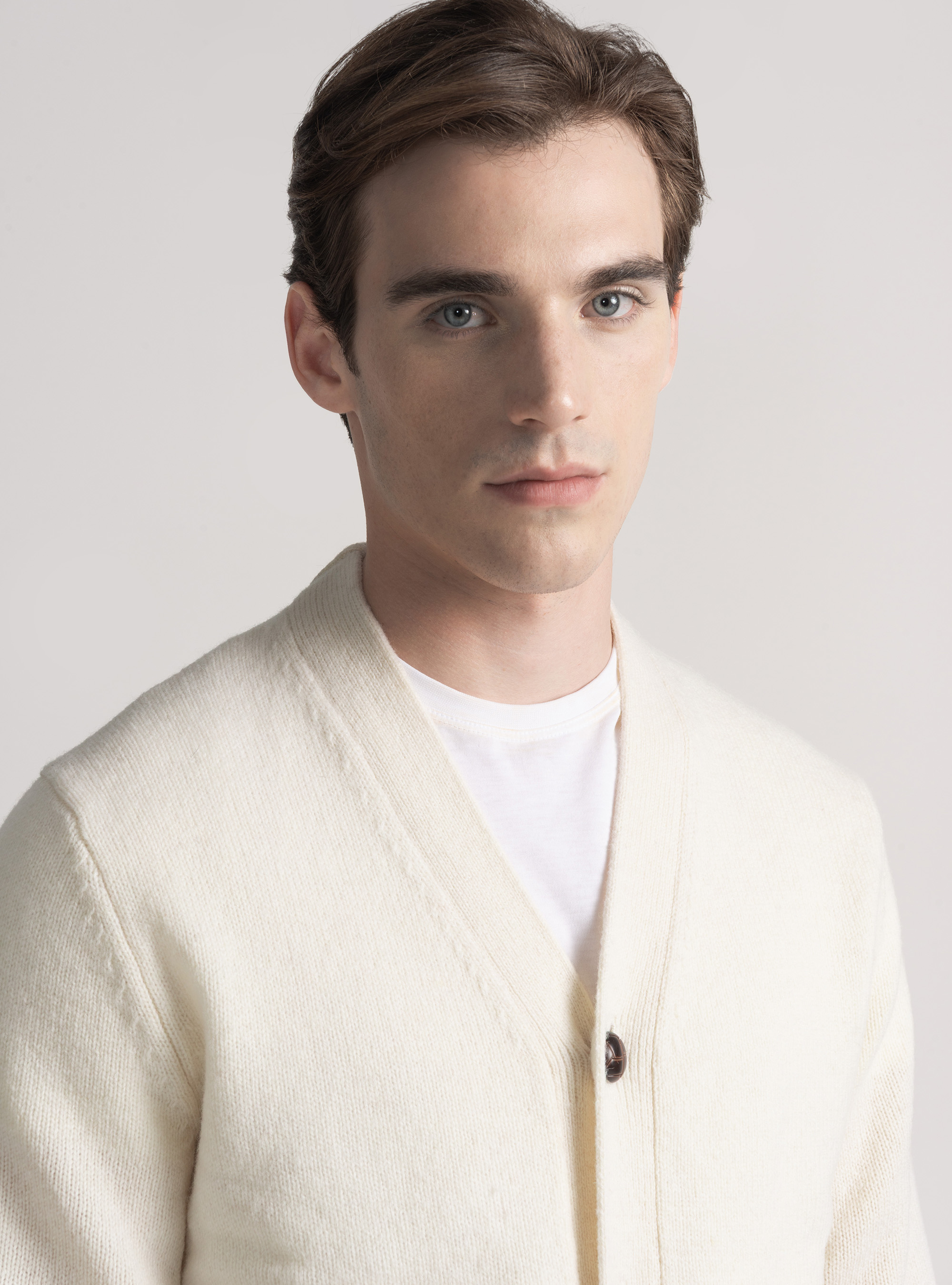 Shetland wool knit cardigan, WHITE