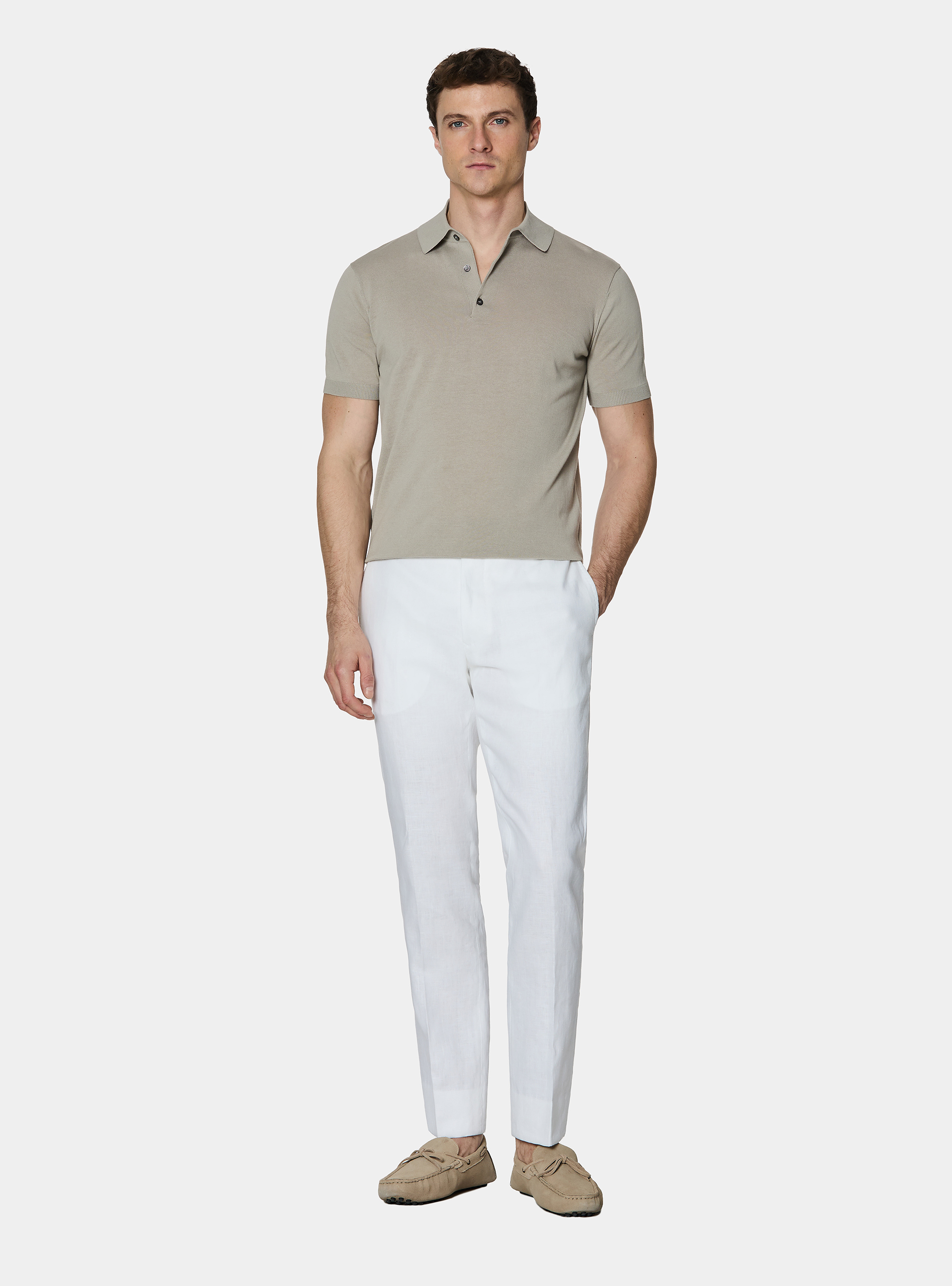 Extra-fine cotton knit polo shirt, SAND
