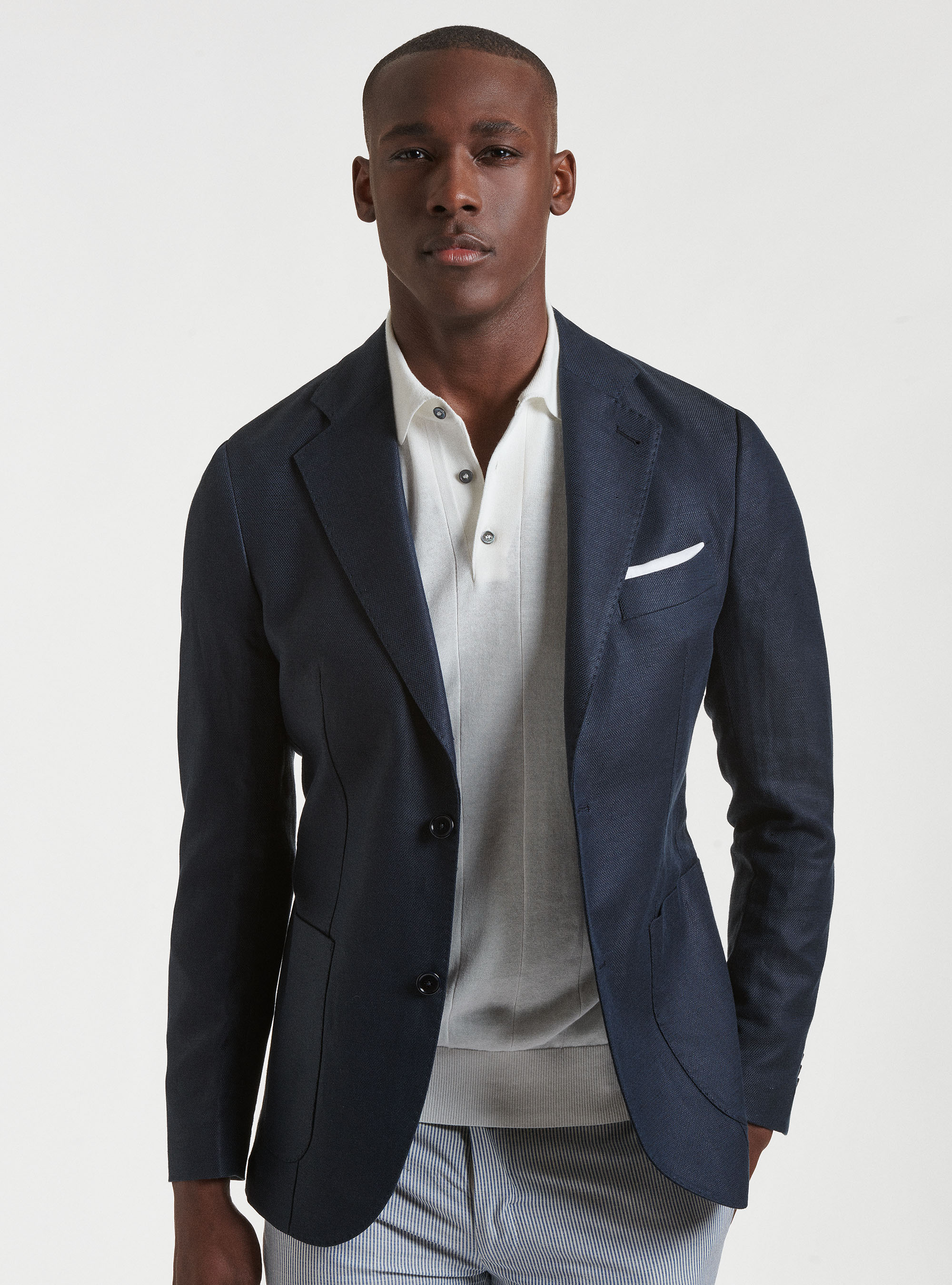 Giacca in lino e cotone, BLU NAVY