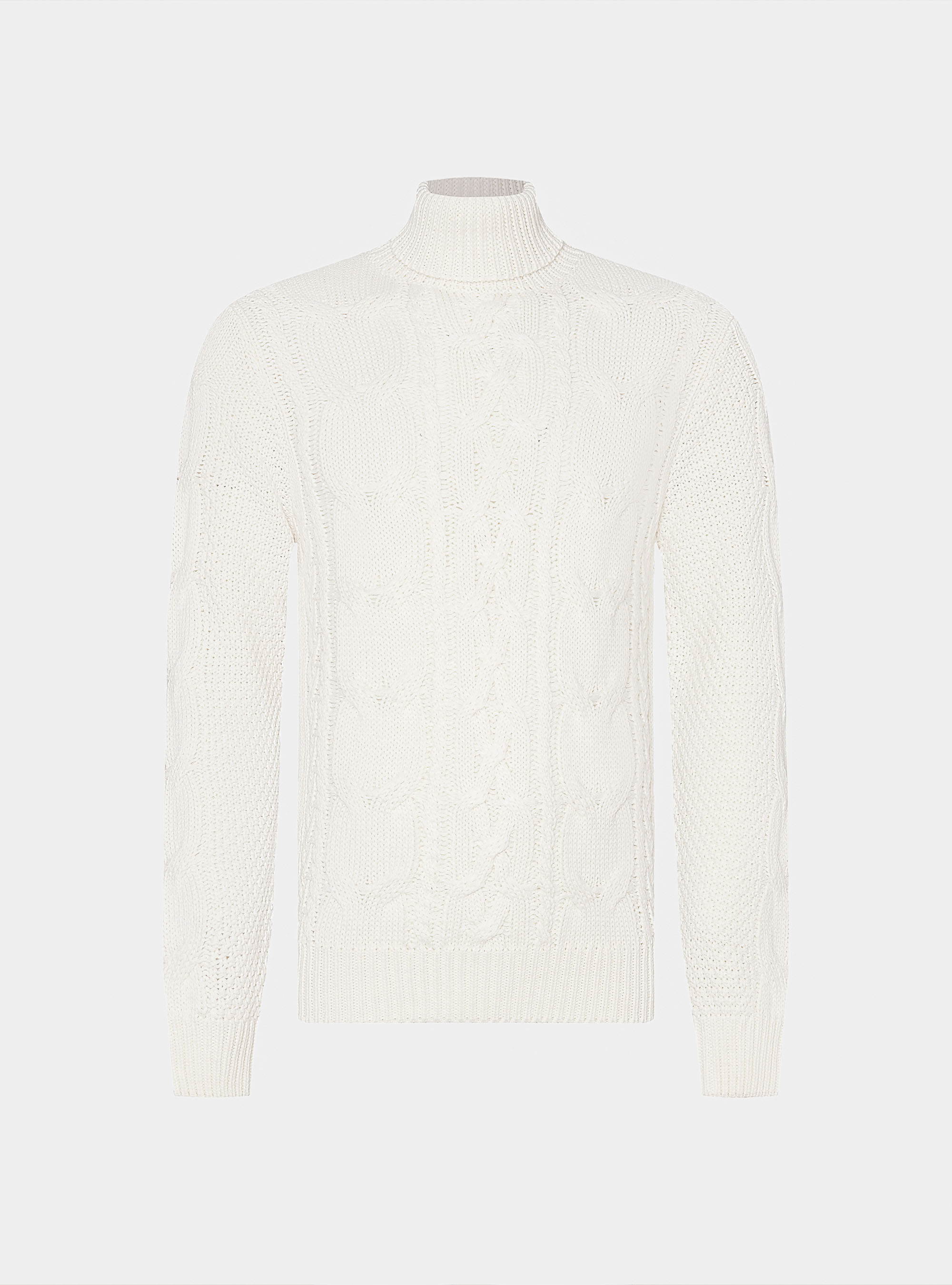 Wool-blend turtleneck sweater with braid, WHITE