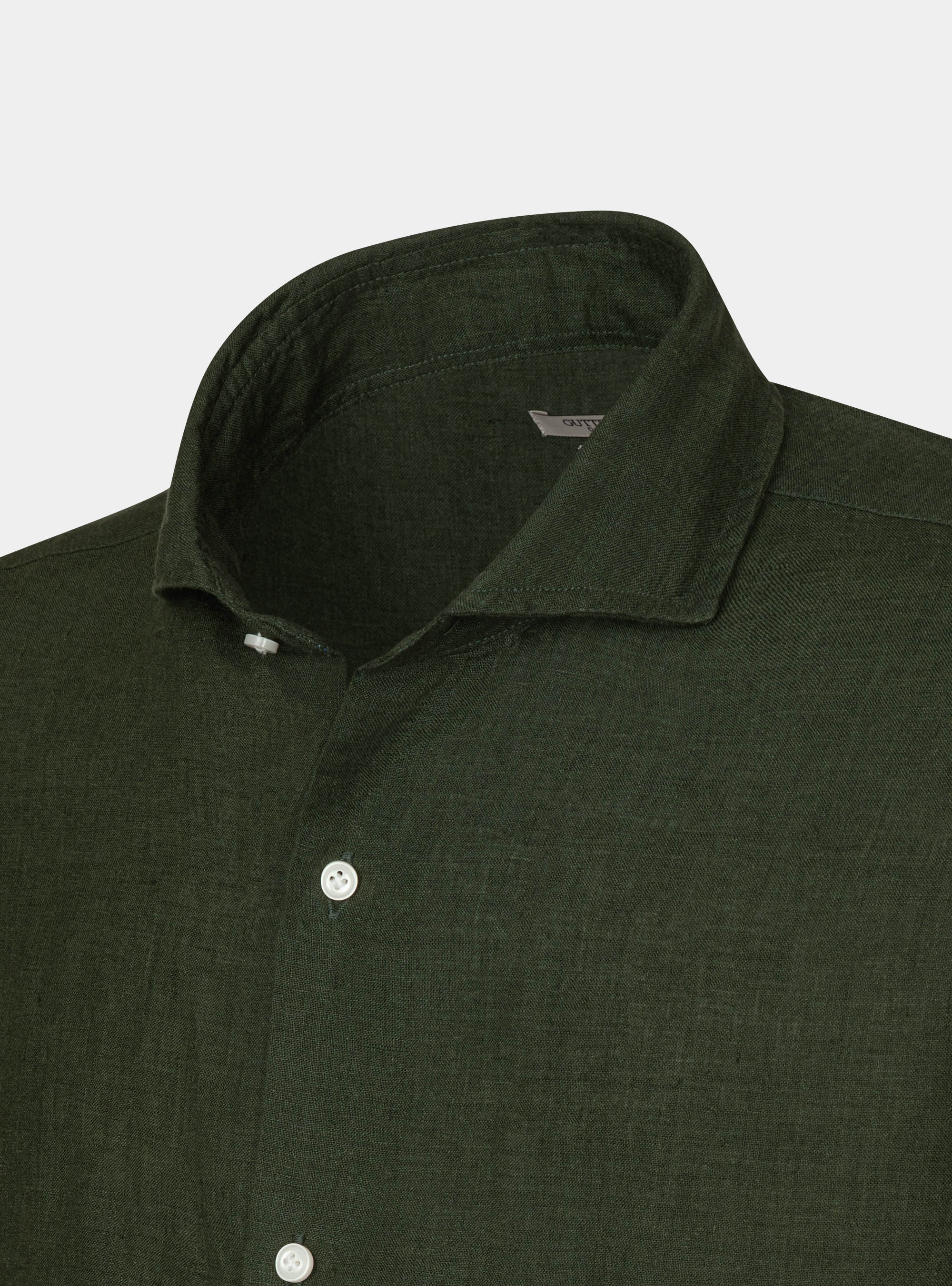 Camicia collo francese in puro lino, VERDE