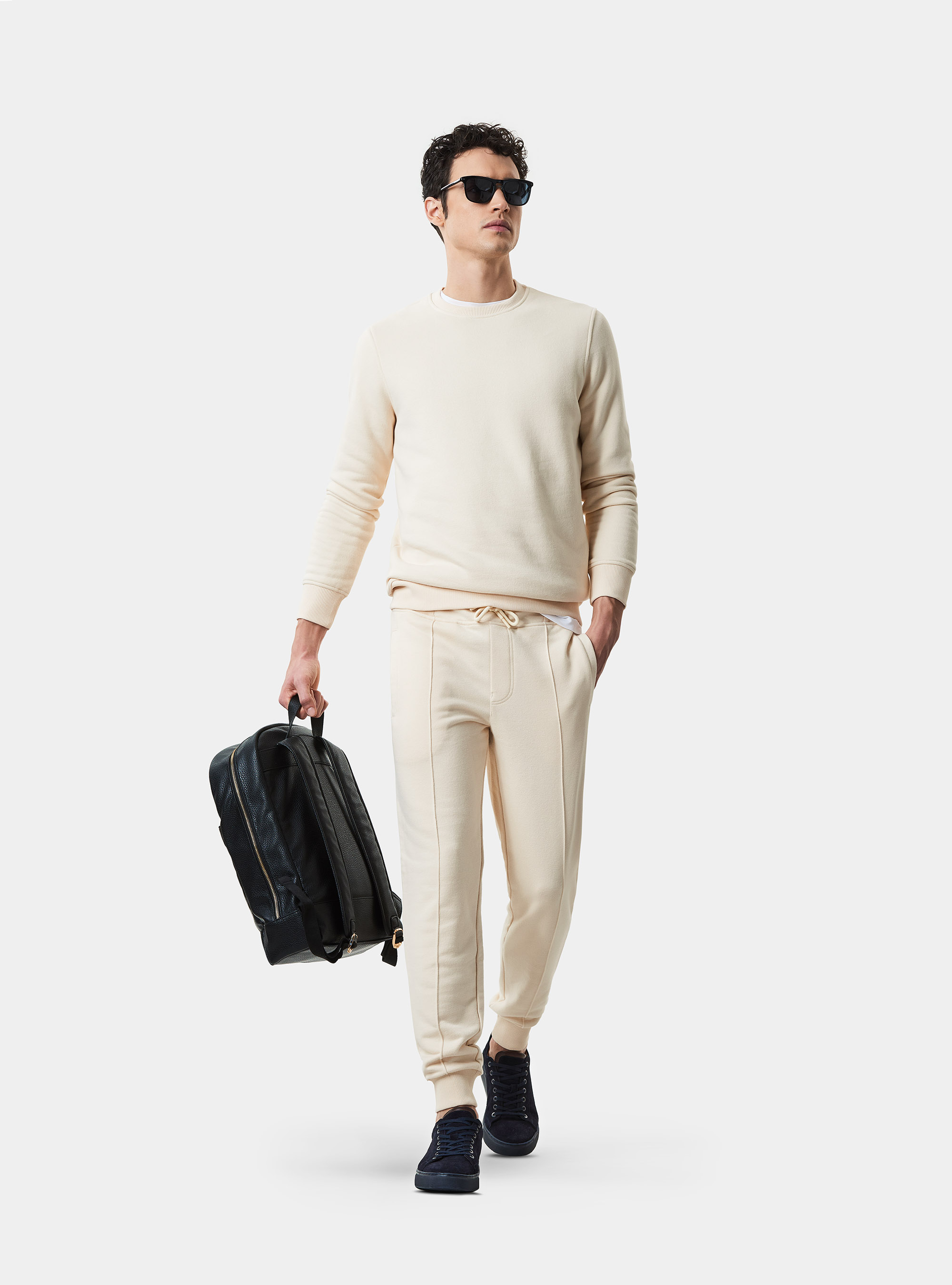 Cotton blend crew neck sweatshirt, OFF-WHITE