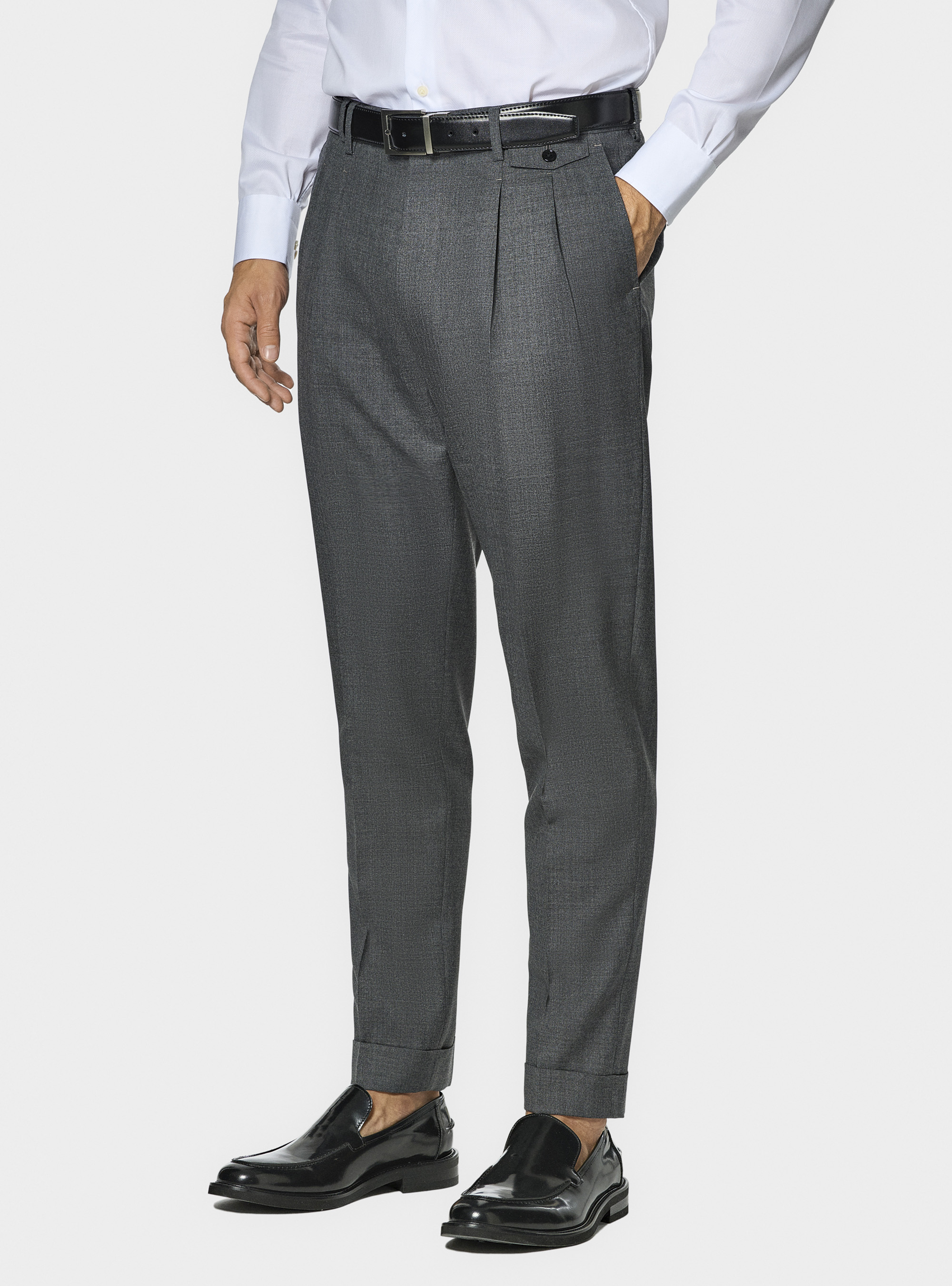 Vitale Barberis Canonico pure wool double pleat trousers, ASFALTO 0112C