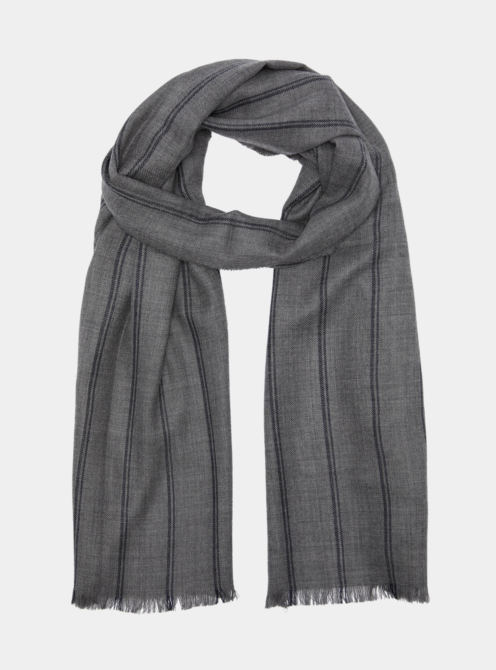 Sciarpa in lana a righe, GRIGIO CHIARO