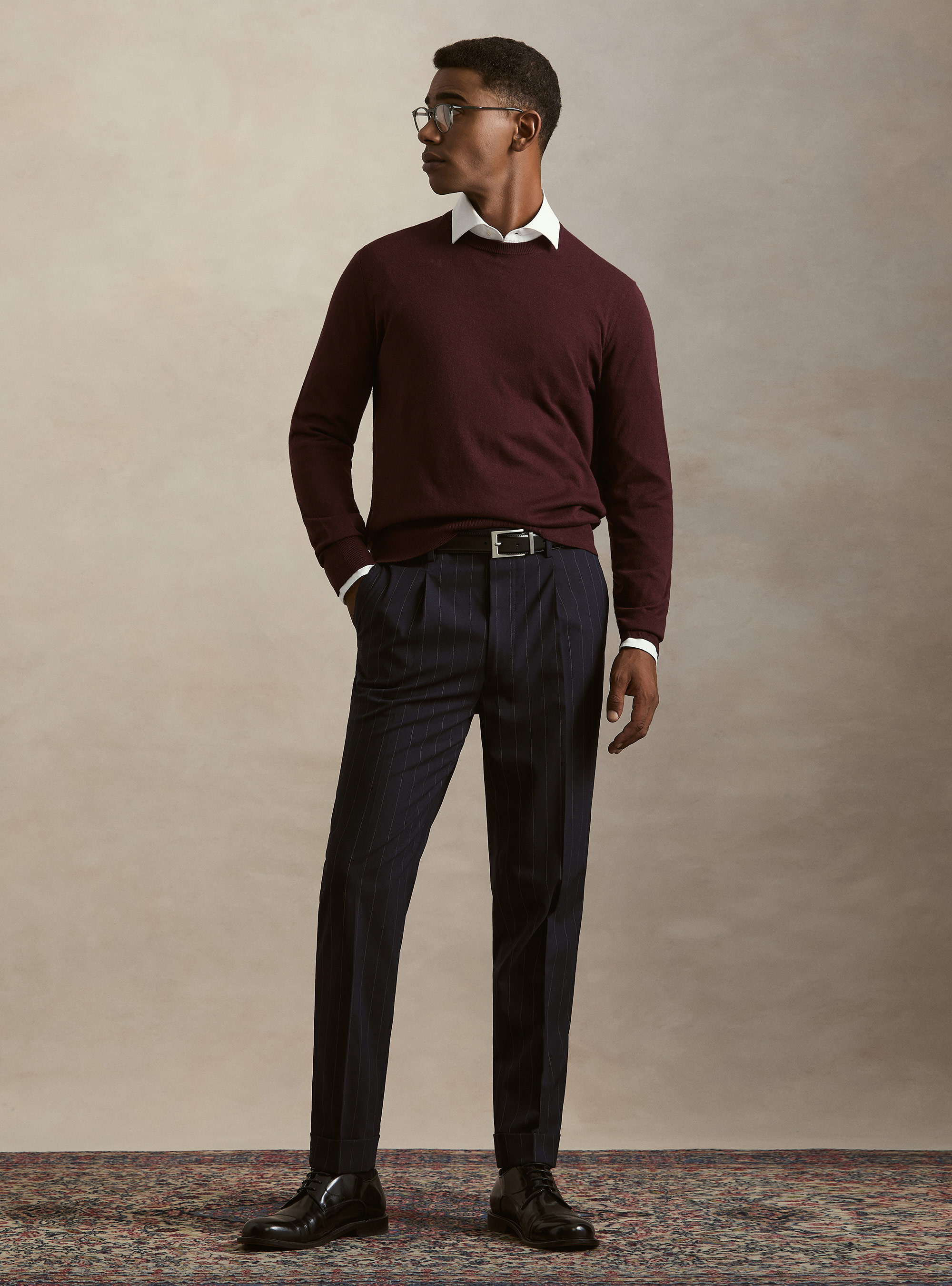 Cotton, silk and cashmere blend crewneck sweater, BORDEAUX