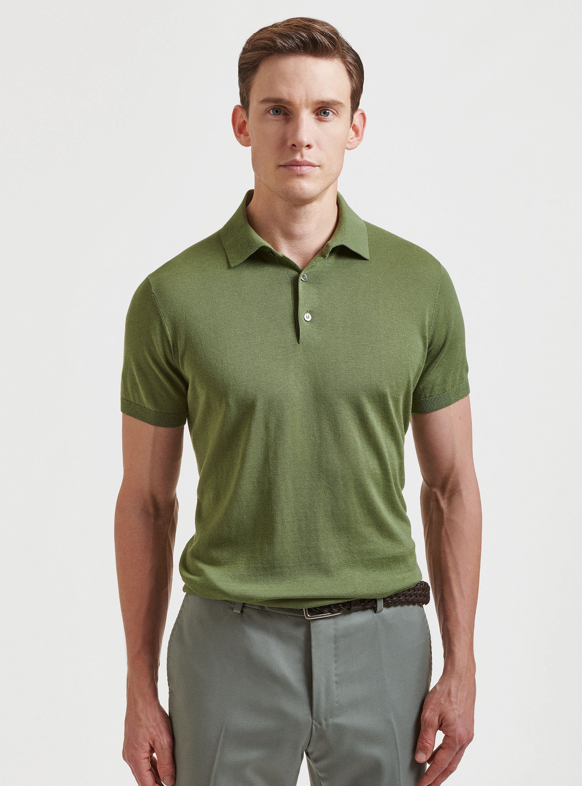 Polo de seda y algod&oacute;n, VERDE OLIVA