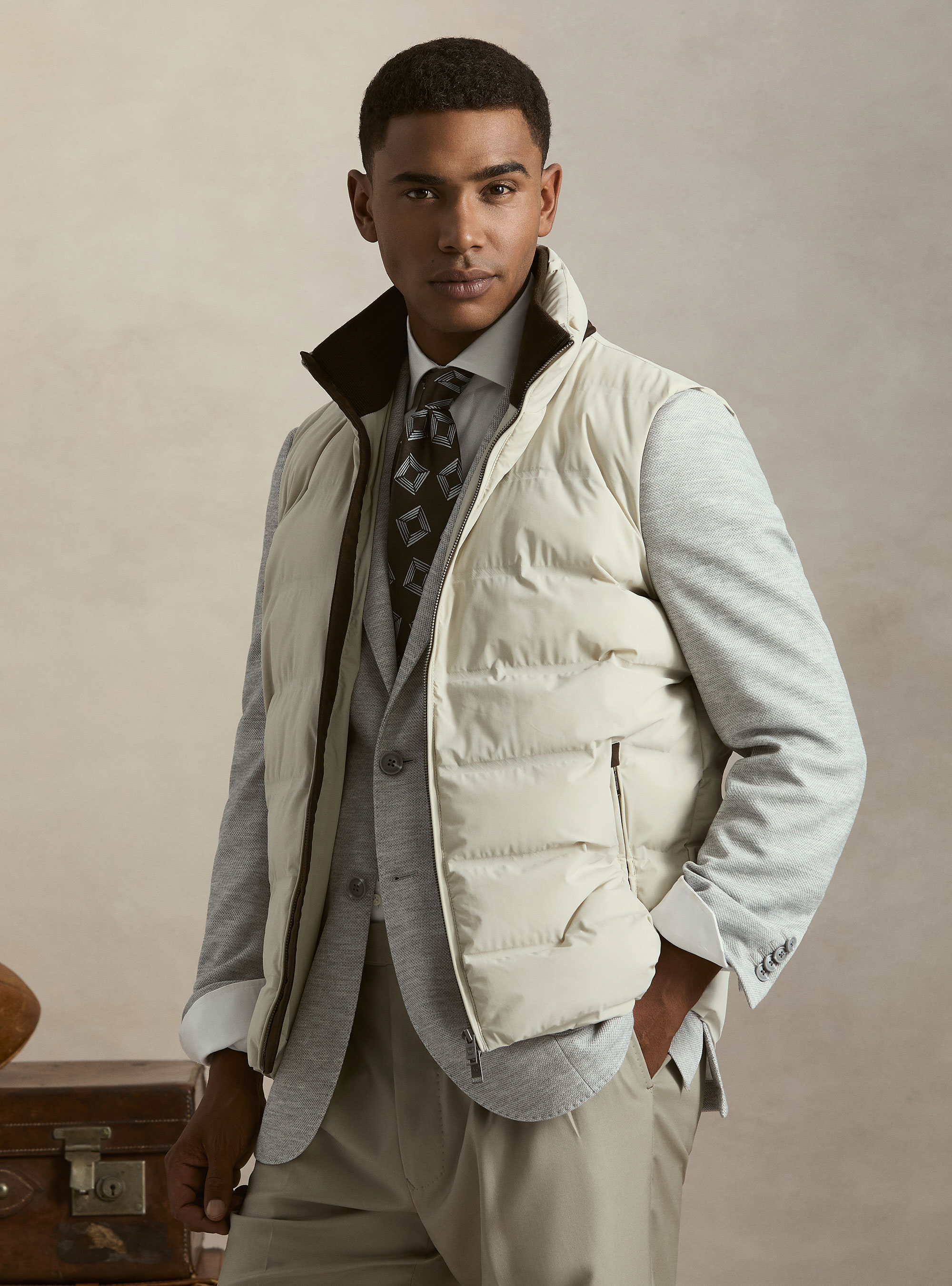 Quilted performance technical vest, ECRU