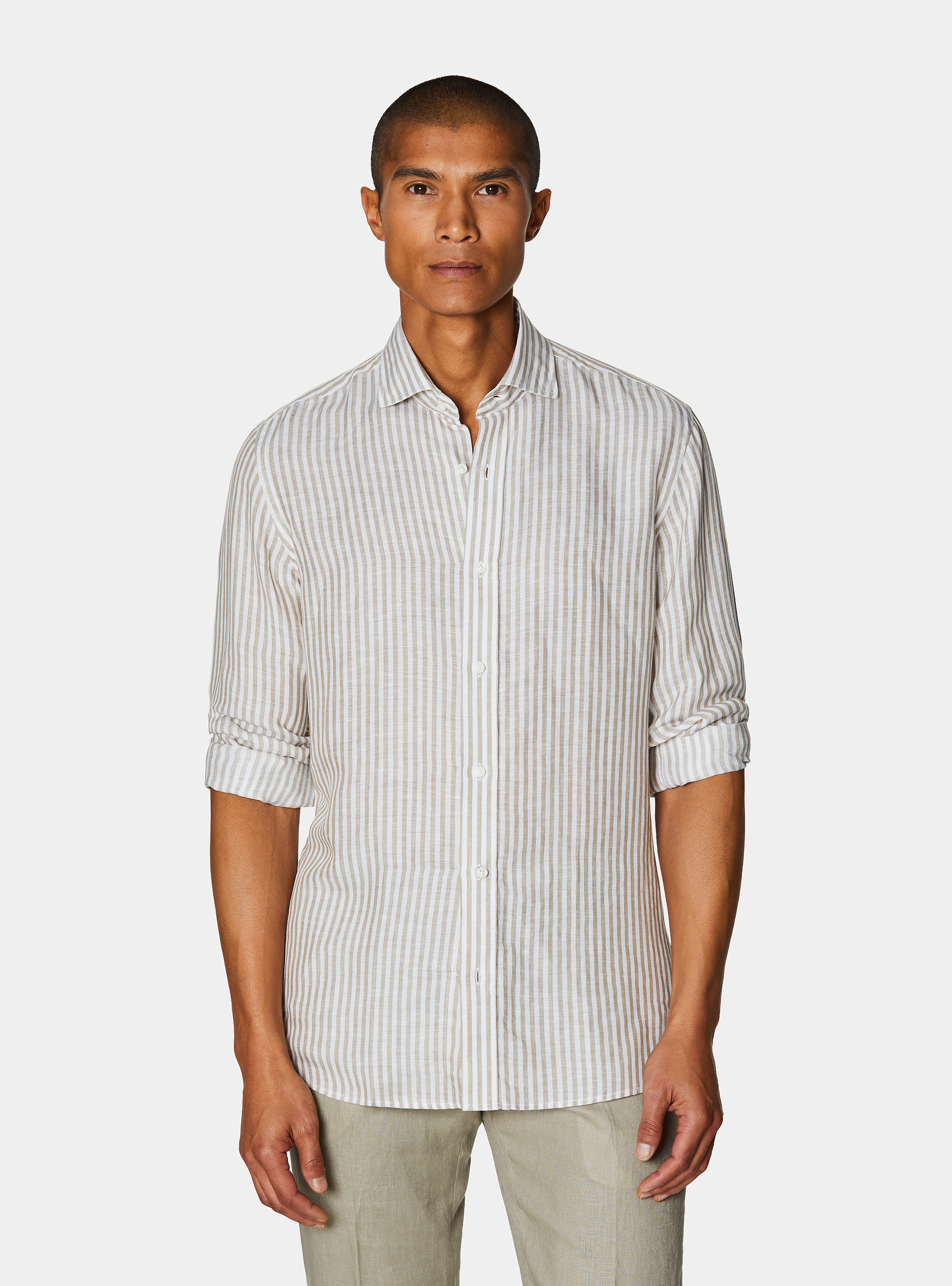Linen blend striped shirt, SAND