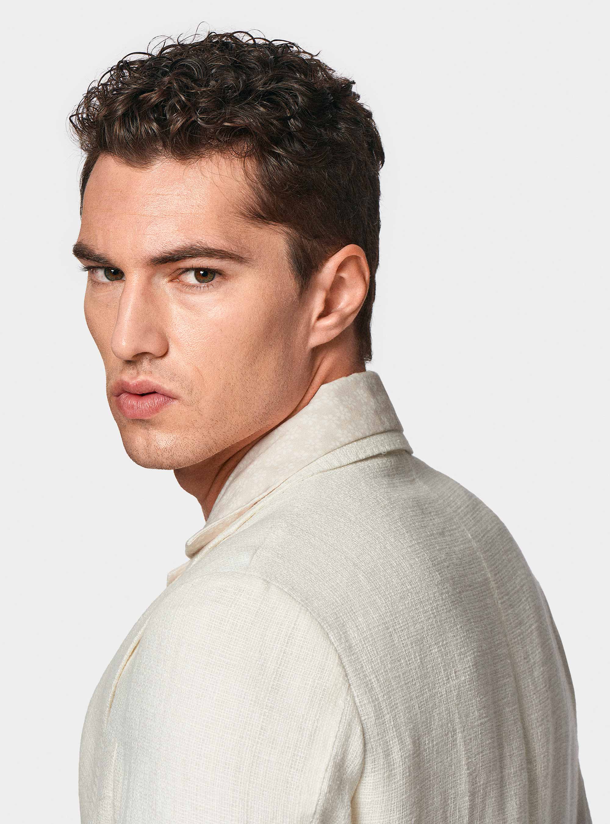 Giacca in lino crepe, BIANCO