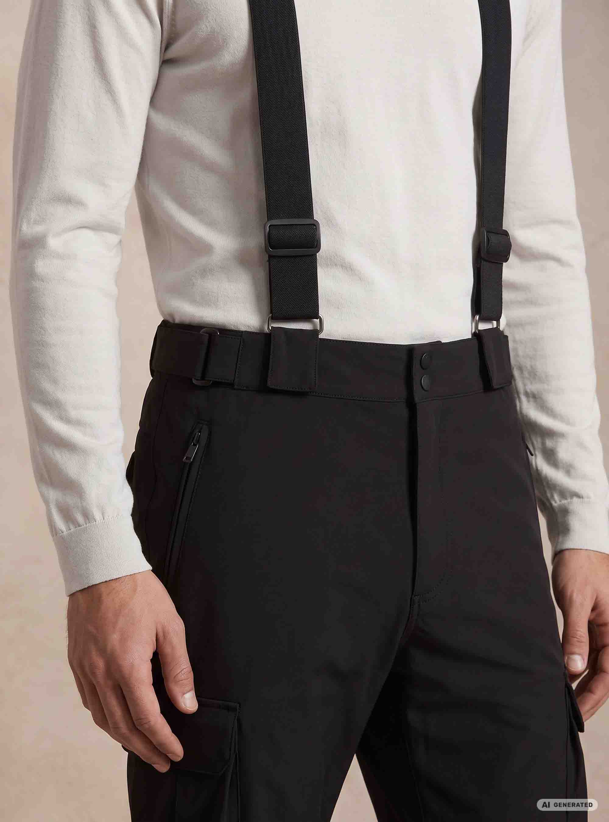 Pantaloni da sci con tasconi e bretelle, NERO