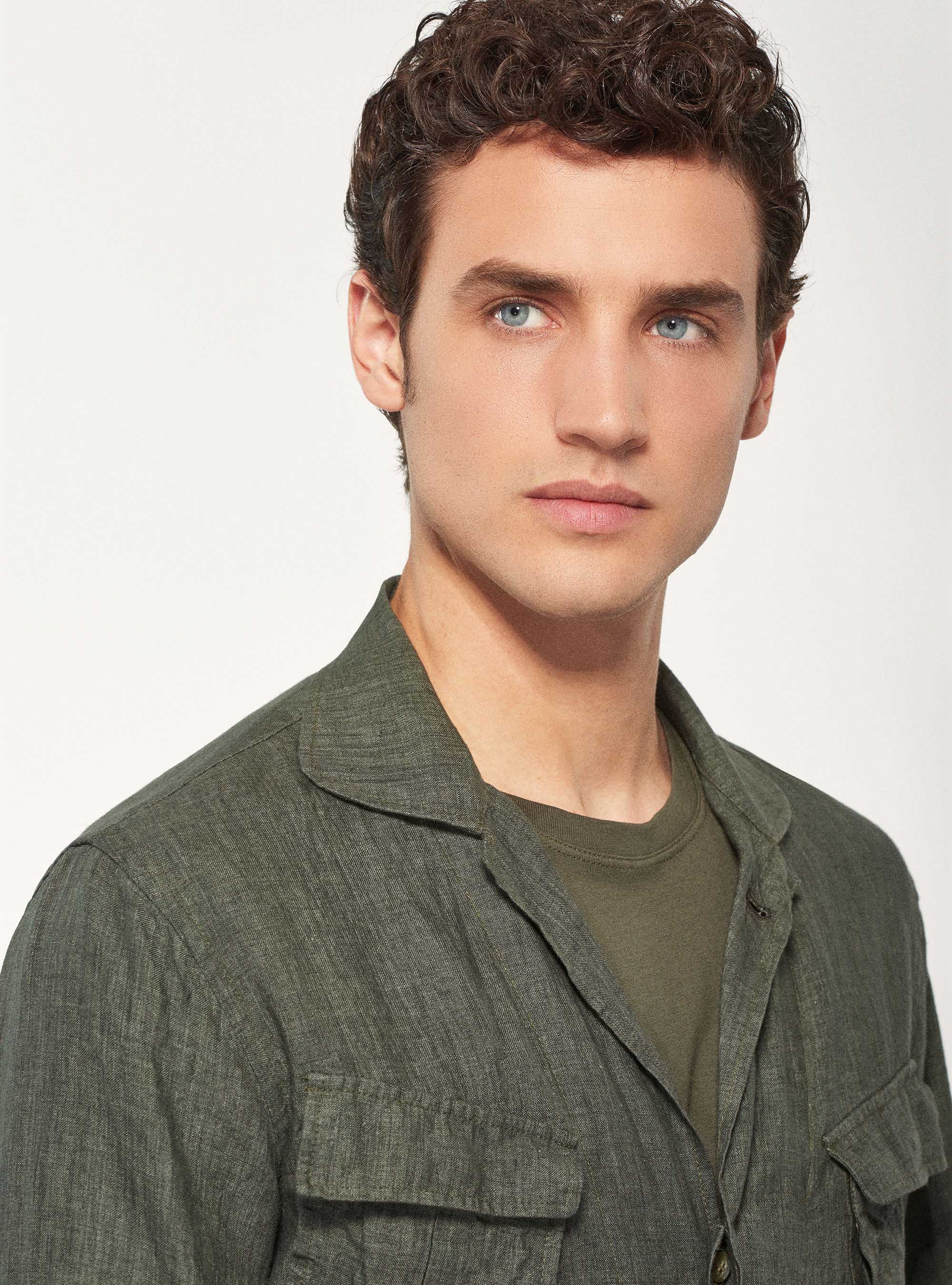 Giacca camicia in 100% lino, VERDE