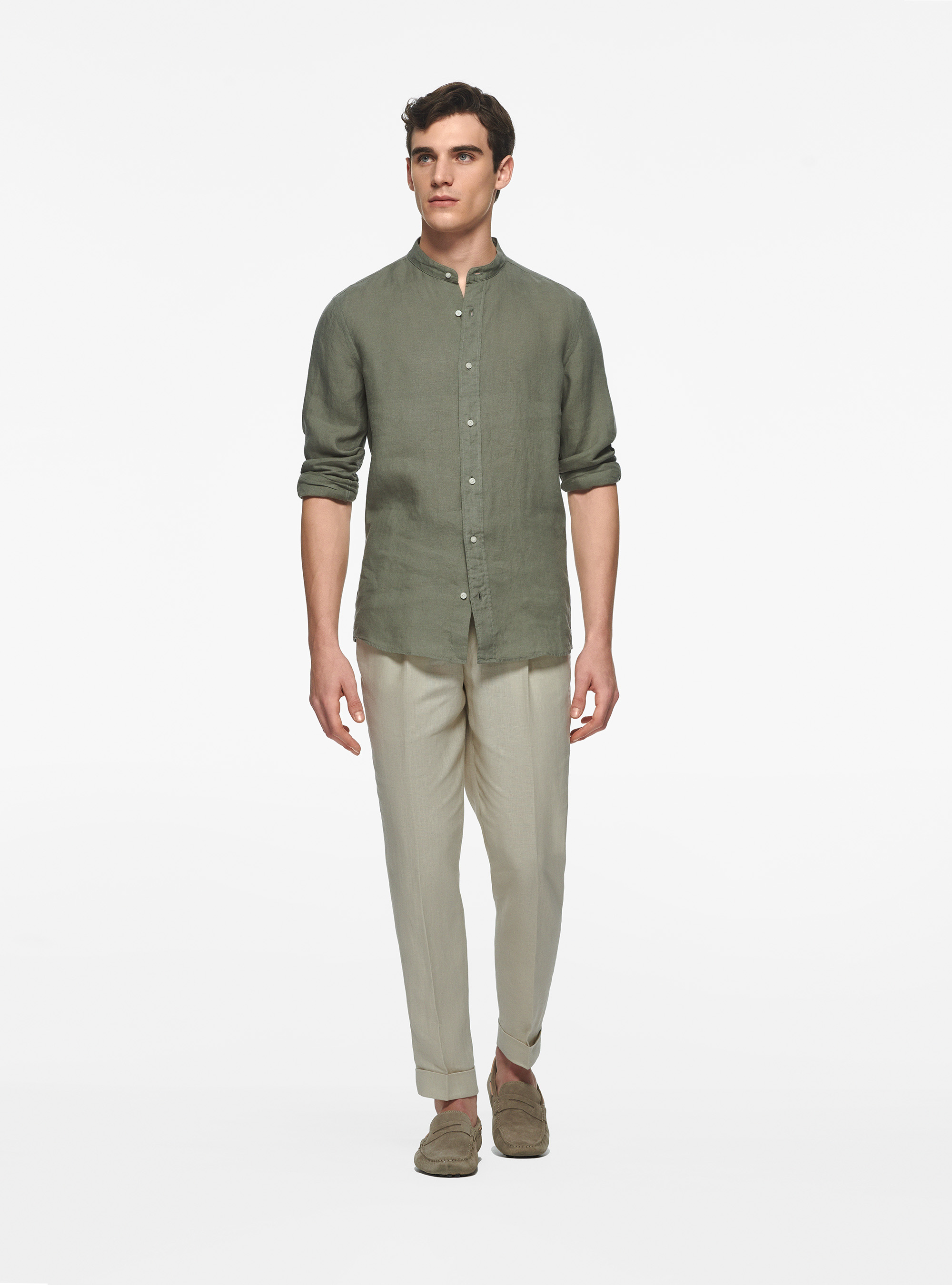 Chemise cor&eacute;enne en pur lin, SALVIA 0602C