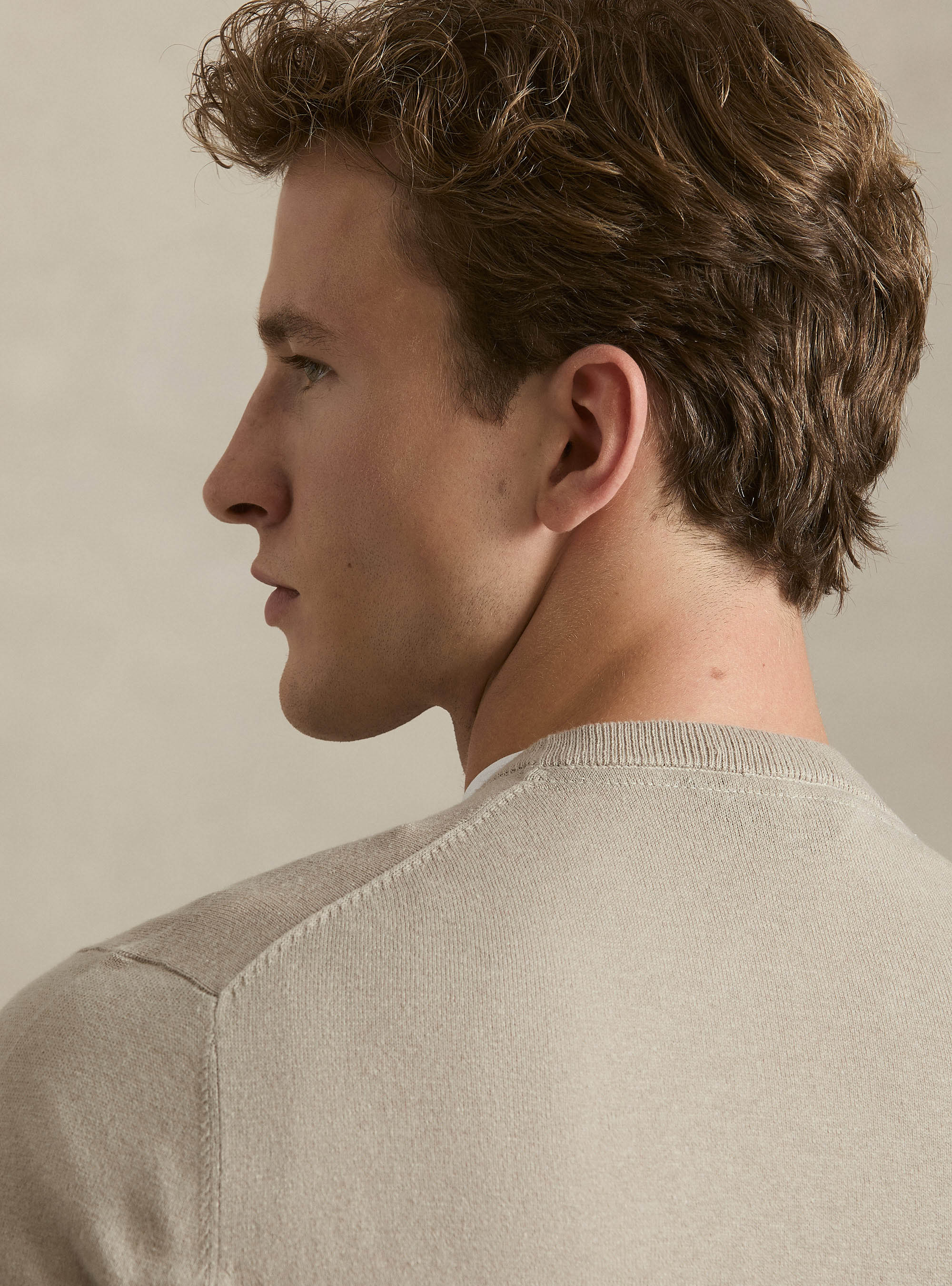 Cotton, silk and cashmere blend crewneck sweater, SAND