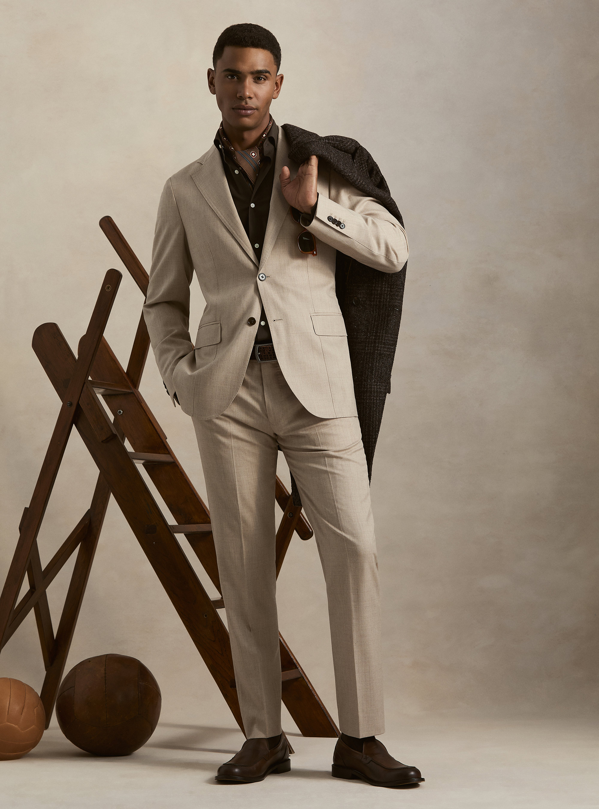 Wool flannel suit blazer, SAND