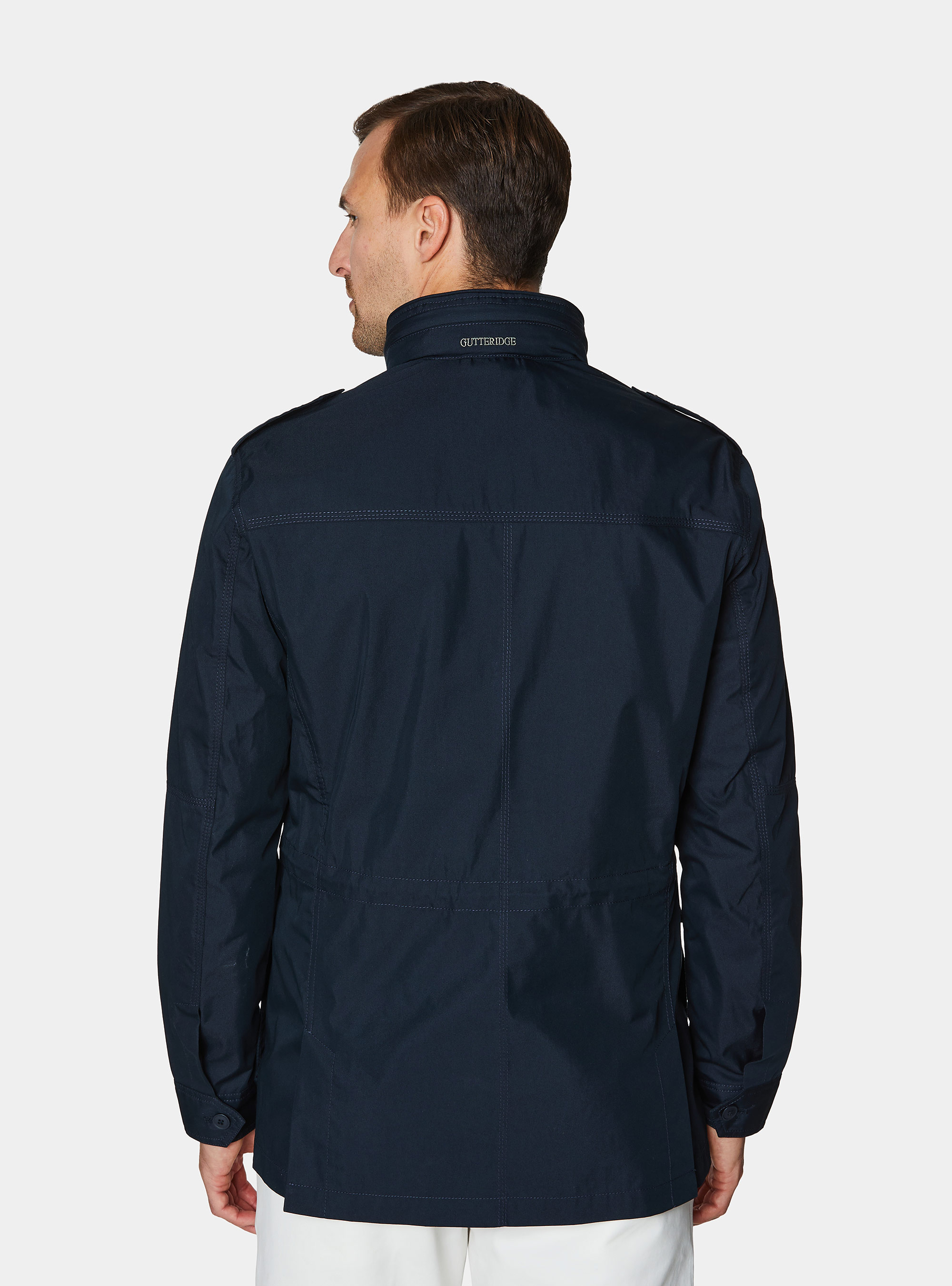 Field jacket en twill de coton m&eacute;lang&eacute;, BLEU MARINE