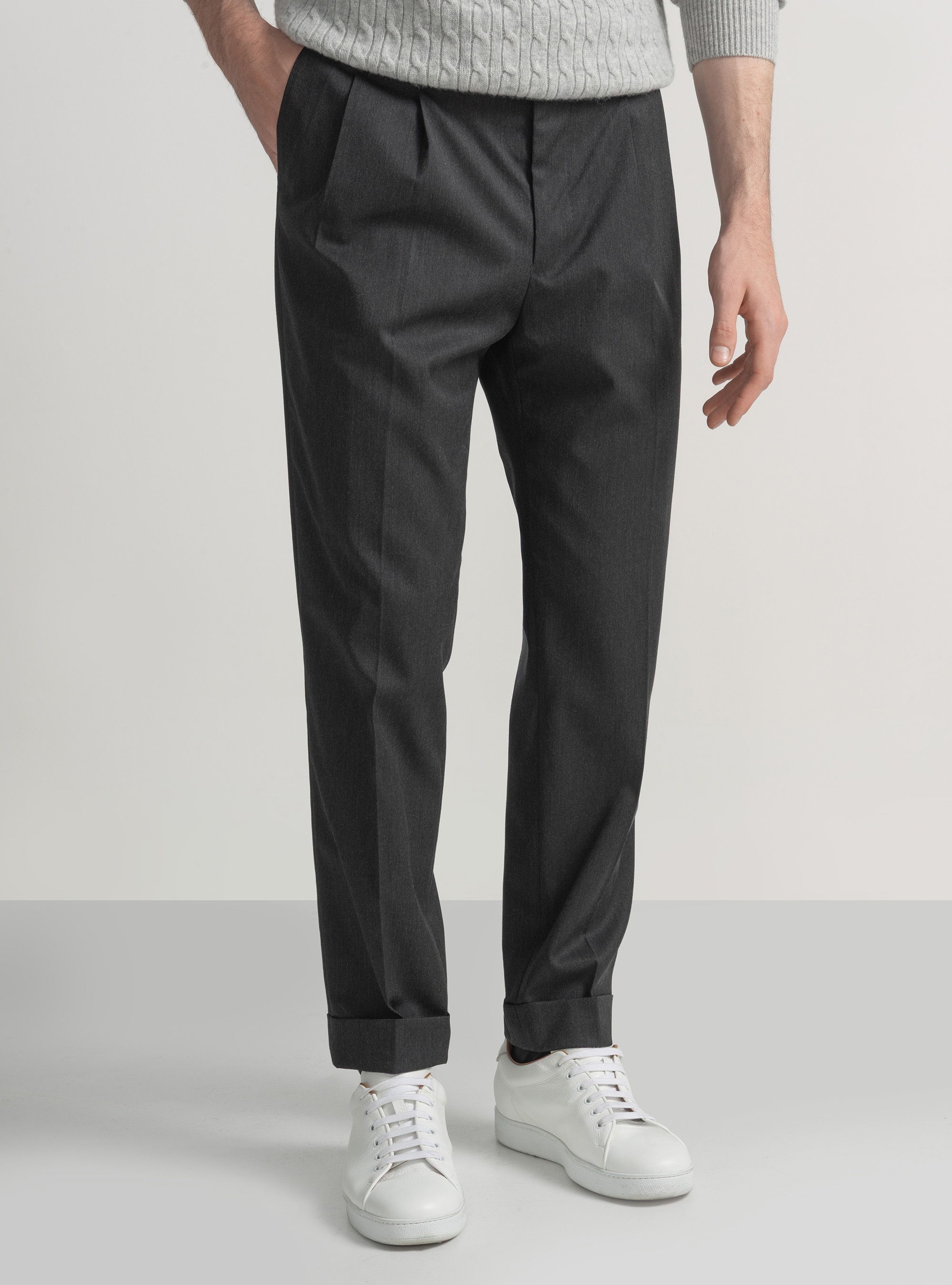Pantalon classique &agrave; pinces, ASPHALTE