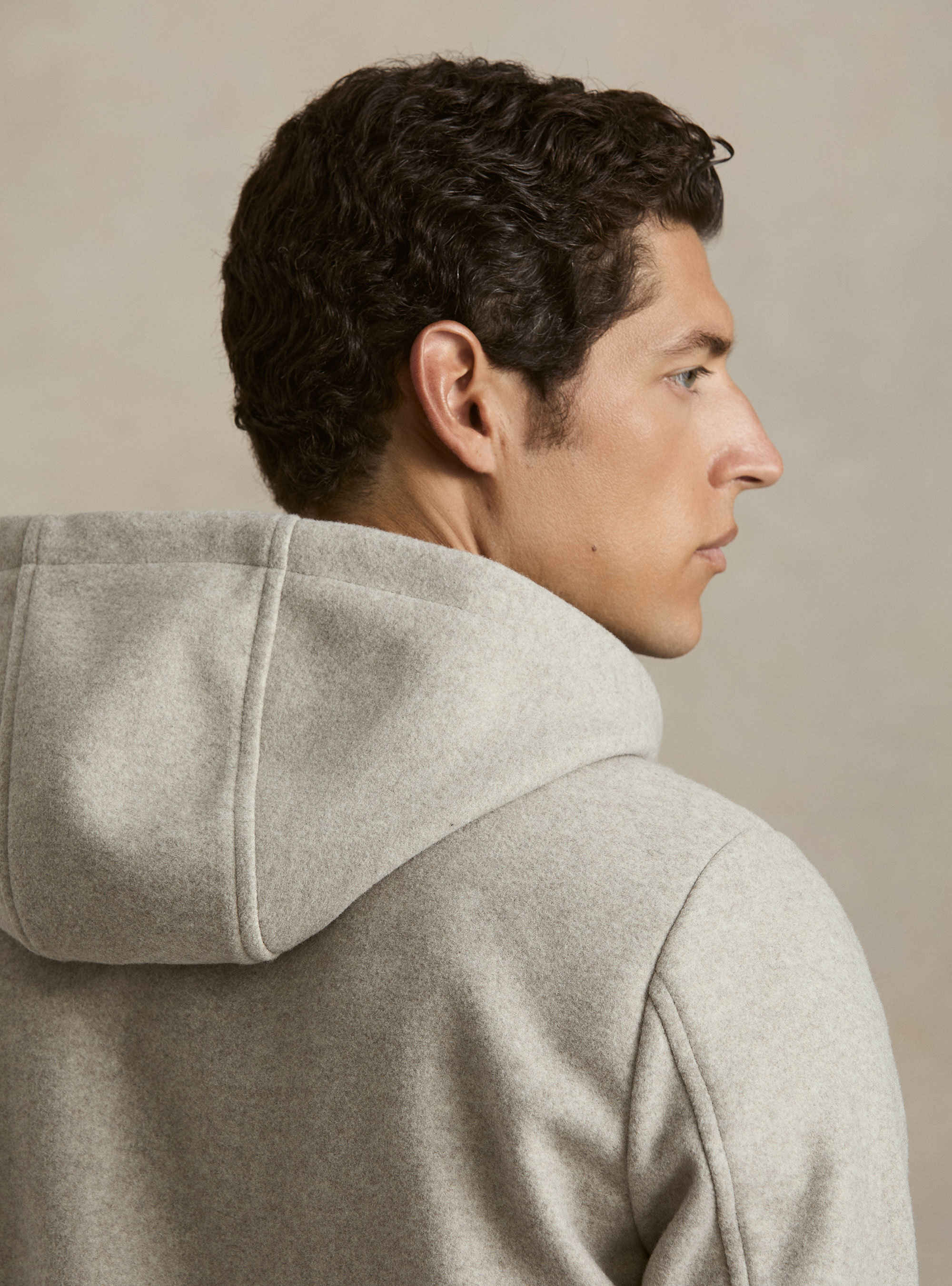 Giubbino in panno stretch con cappuccio, ECRU