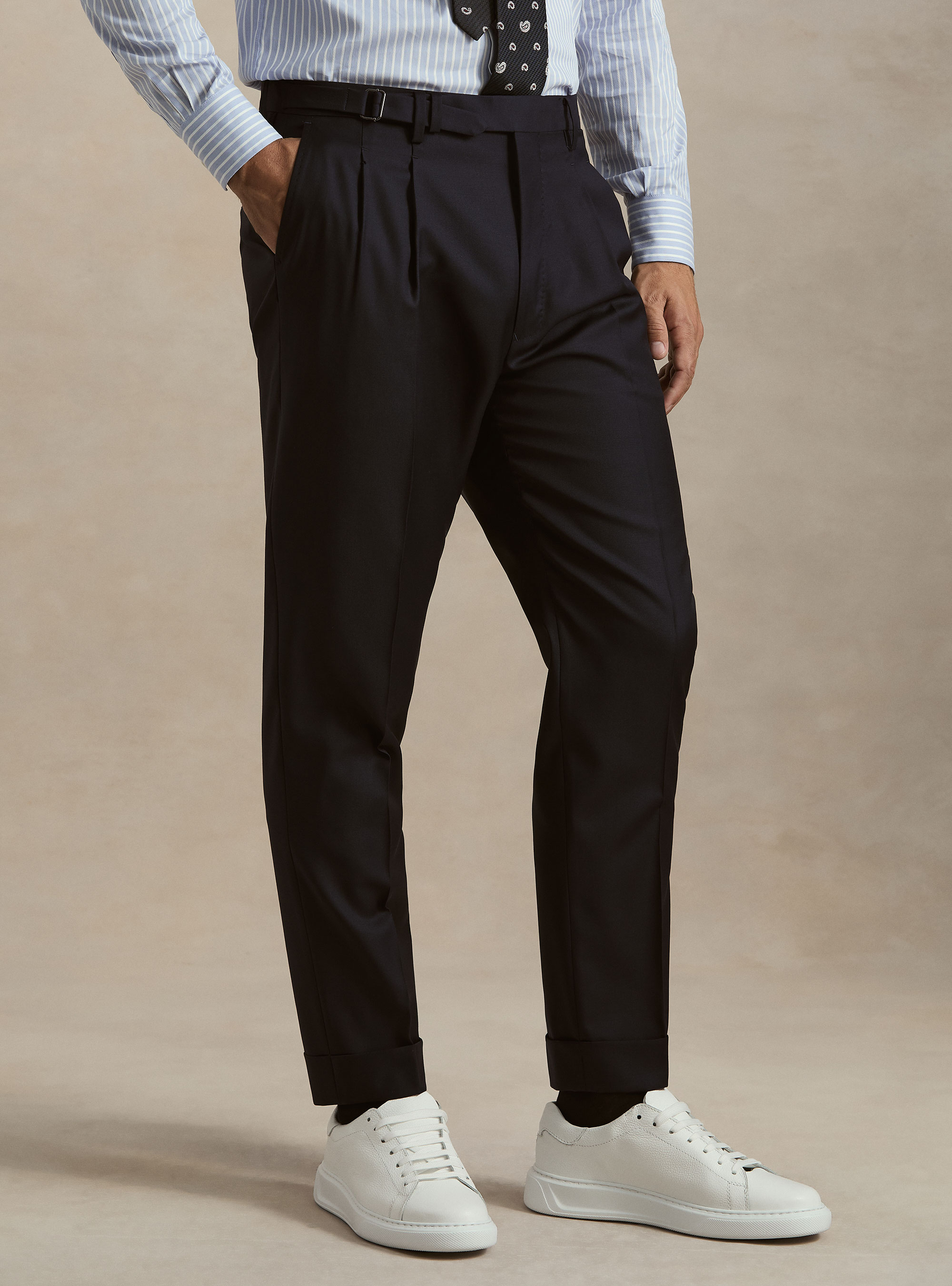 Pantalones de pinzas en lana de Vitale Barberis Canonico, AZUL MARINO