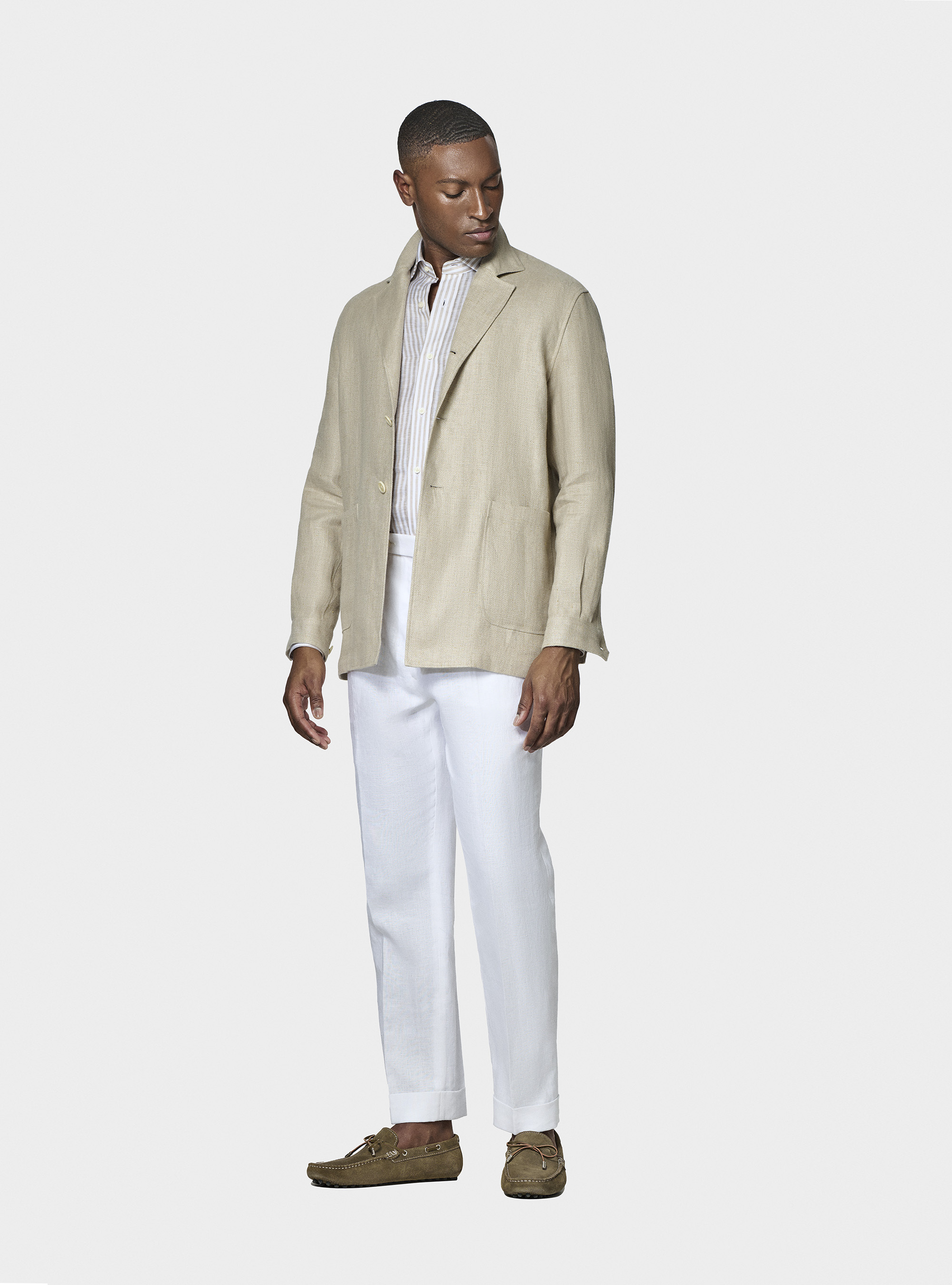 Linen twill shirt blazer, SAND
