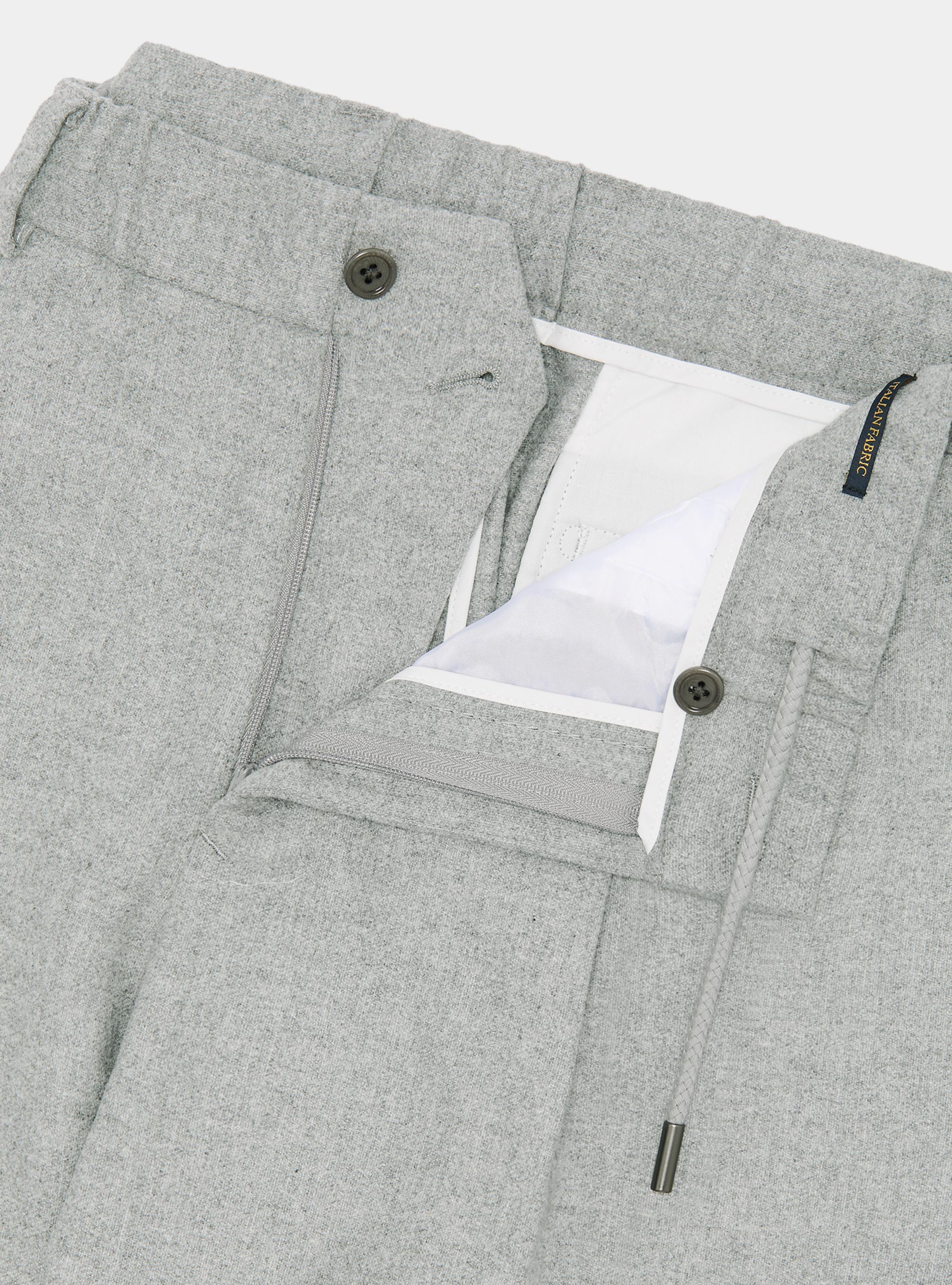 Lightweight wool-blend pleat and drawstring trousers, GREY