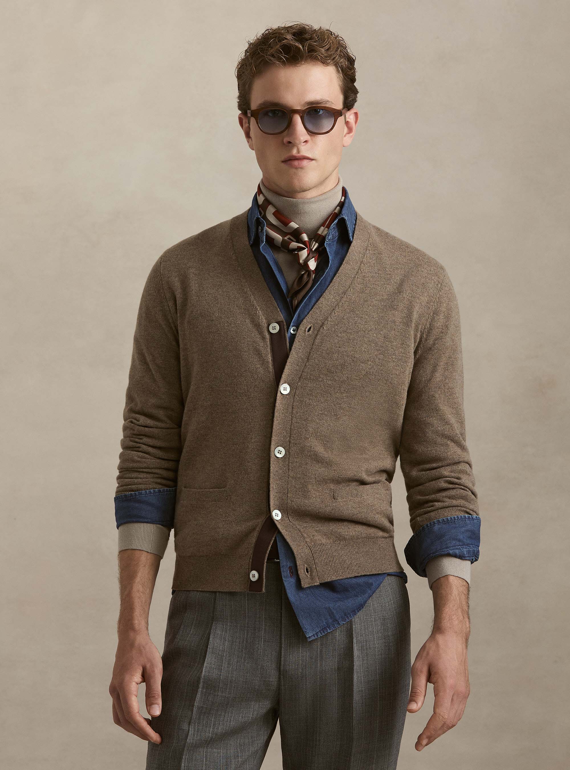 Lambswool-Kaschmir-Strickjacke mit Kn&ouml;pfen, FANGO 0569C