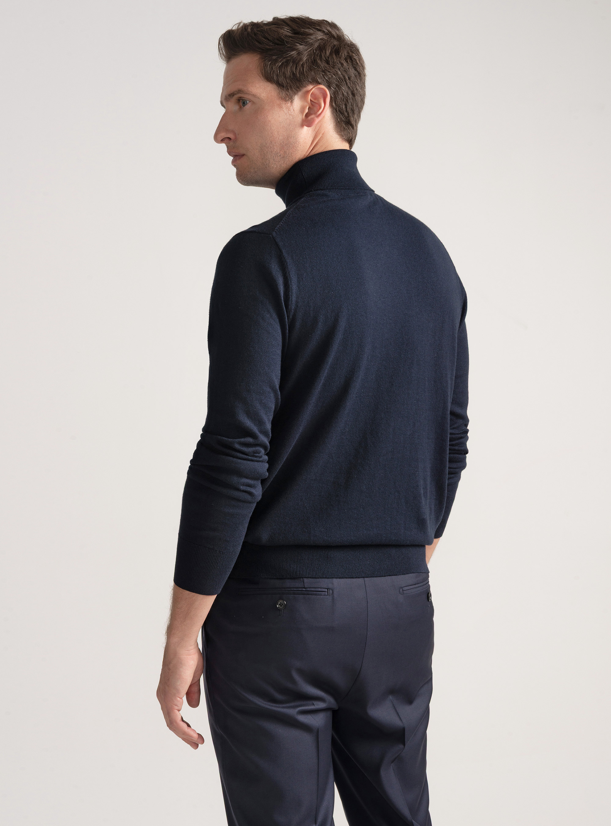 Dolcevita in cotone seta e cashmere, BLU NAVY